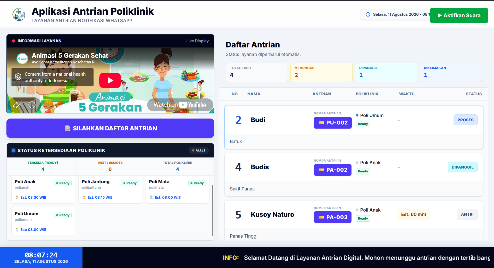 Source Code Aplikasi Antrian WA Gateway| Nomor Antrian, Panggilan Suara, WhatsApp & Display Realtime