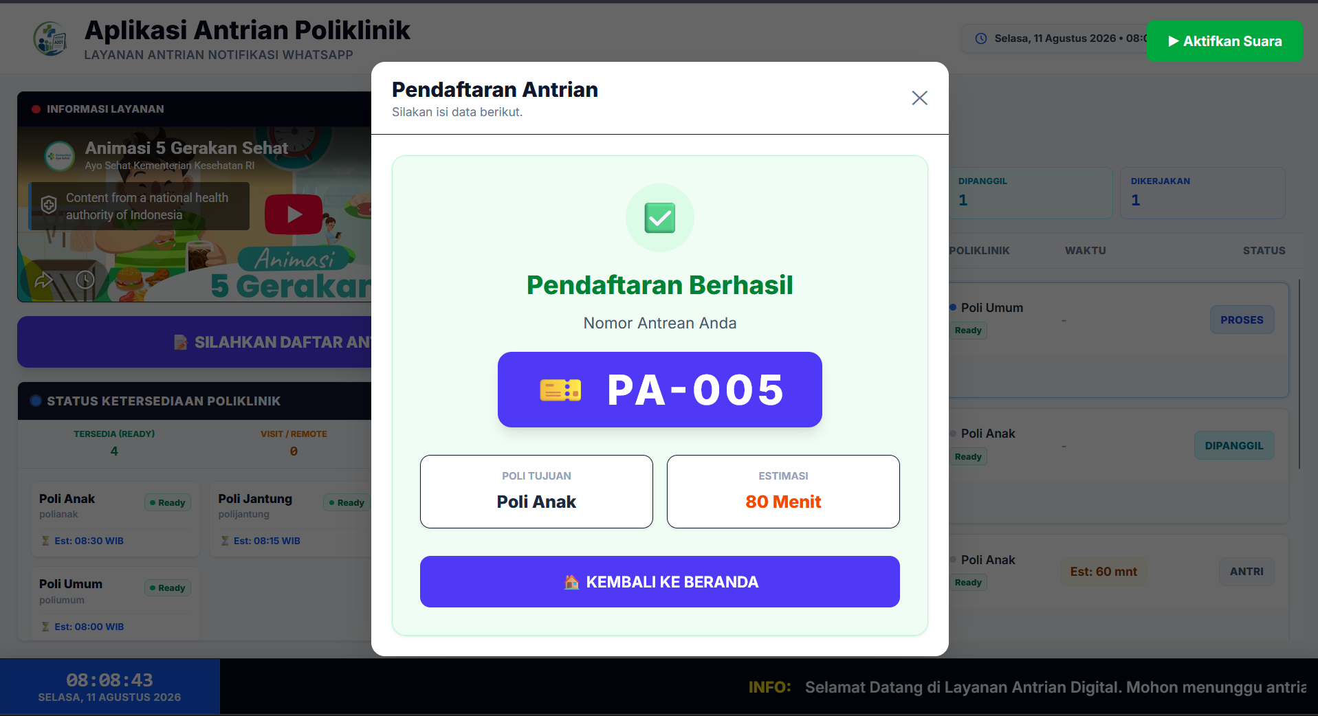 Source Code Aplikasi Antrian WA Gateway| Nomor Antrian, Panggilan Suara, WhatsApp & Display Realtime