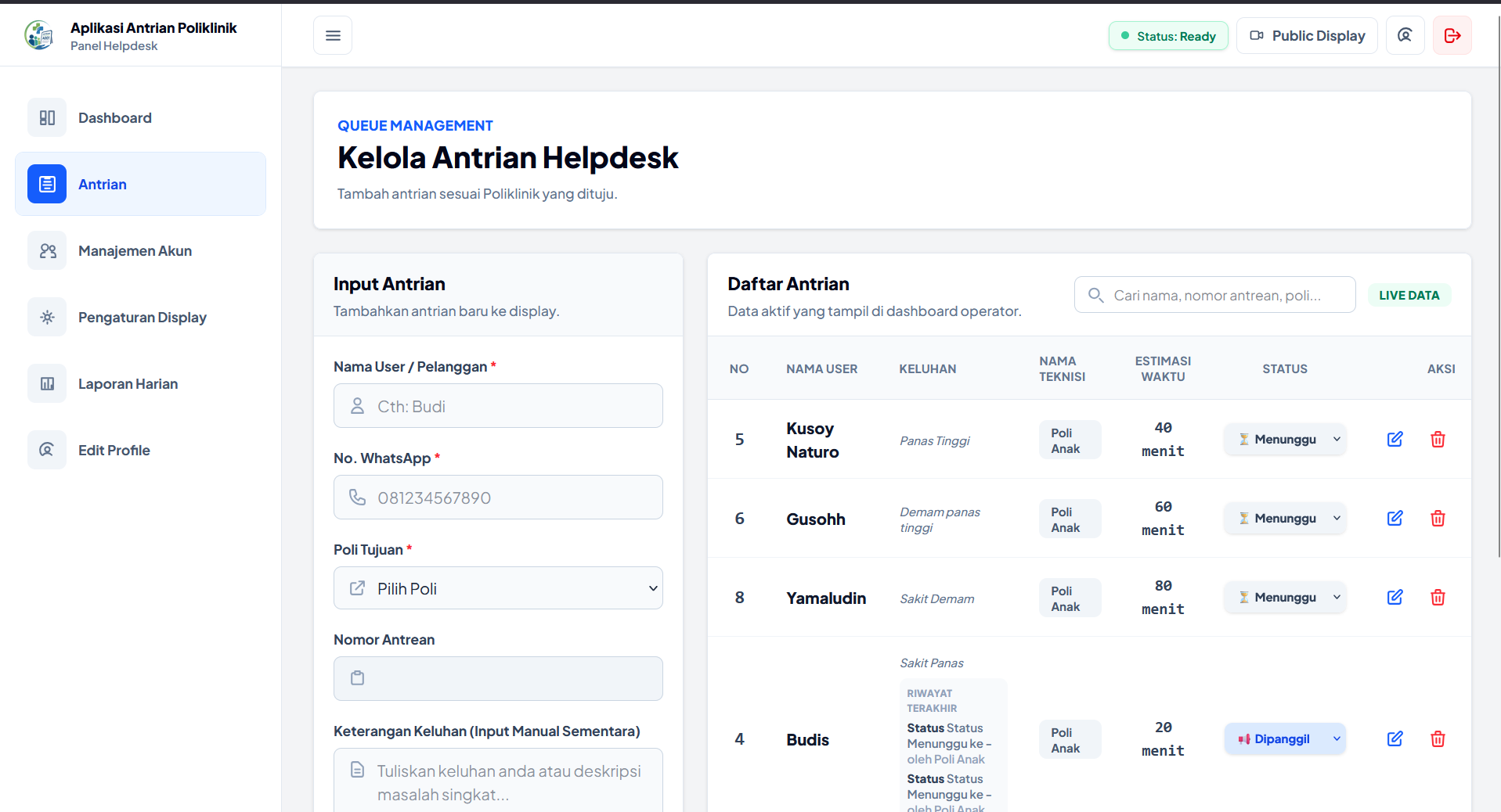 Source Code Aplikasi Antrian WA Gateway| Nomor Antrian, Panggilan Suara, WhatsApp & Display Realtime