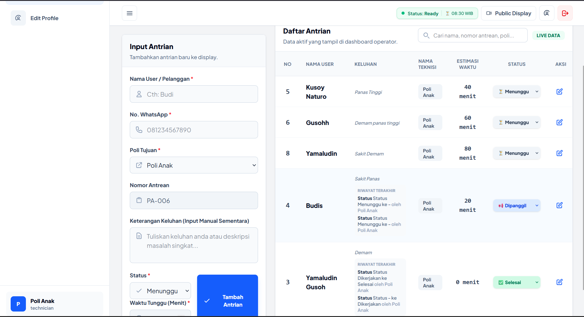 Source Code Aplikasi Antrian WA Gateway| Nomor Antrian, Panggilan Suara, WhatsApp & Display Realtime