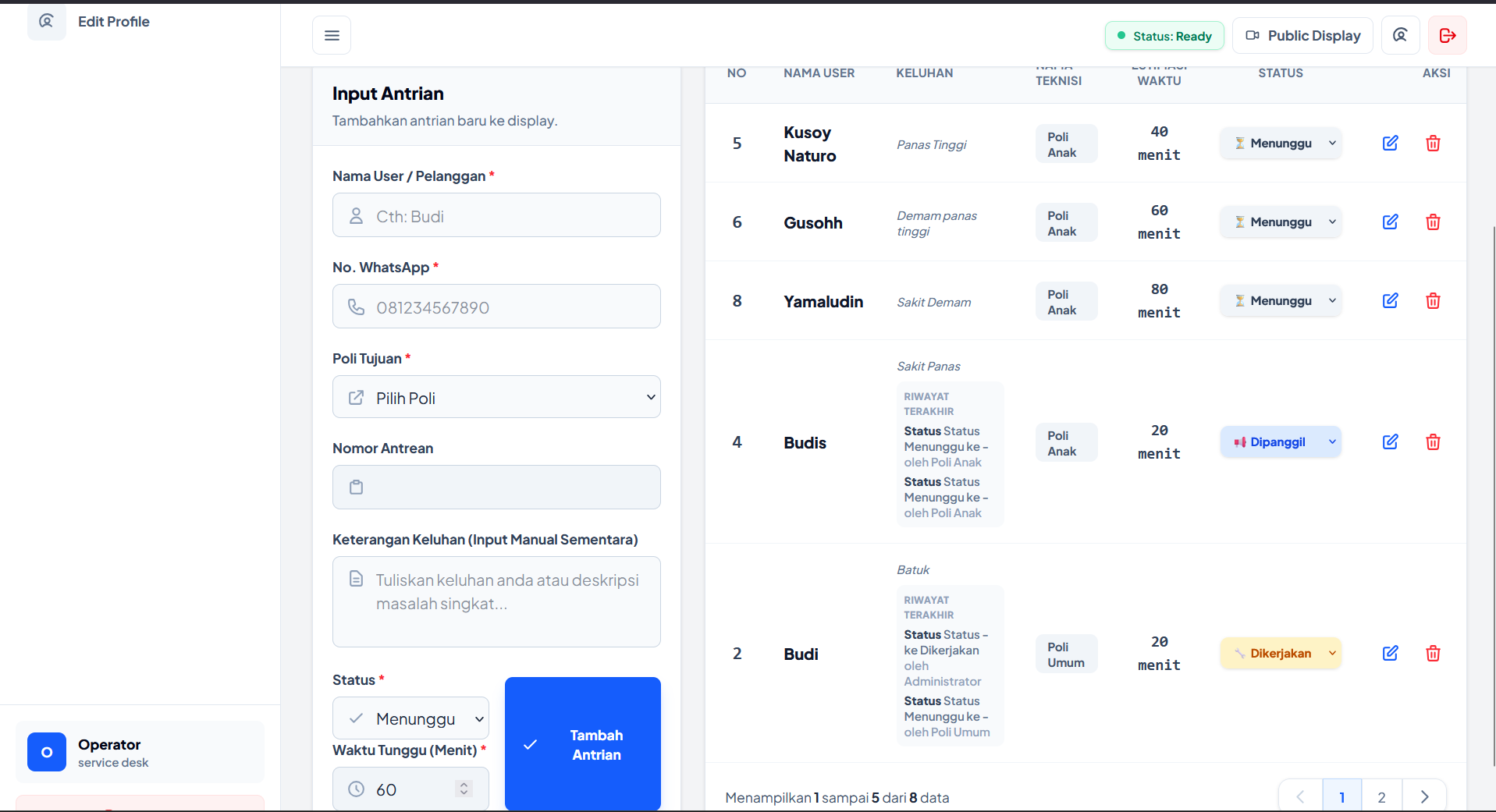 Source Code Aplikasi Antrian WA Gateway| Nomor Antrian, Panggilan Suara, WhatsApp & Display Realtime