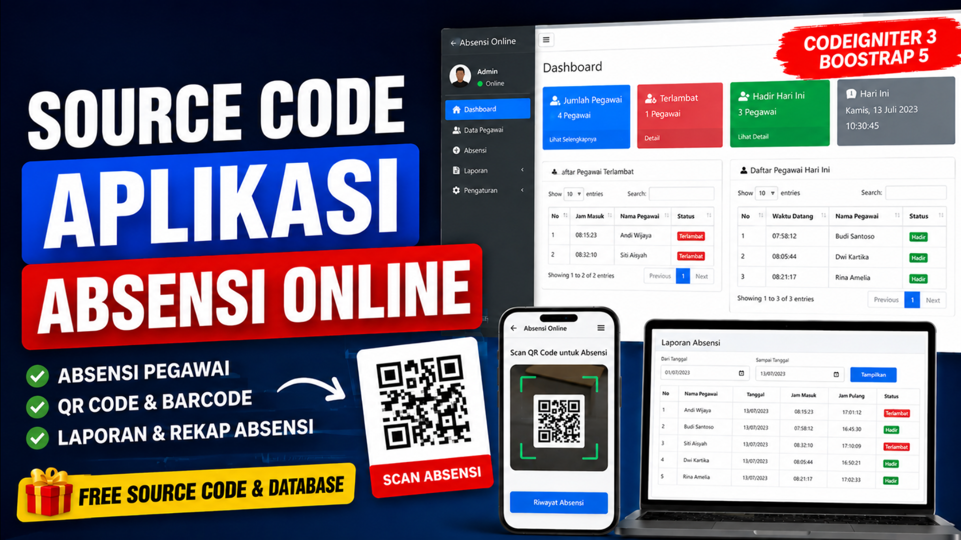 Source Code Aplikasi Absensi Barcode CodeIgniter Framework CI PHP