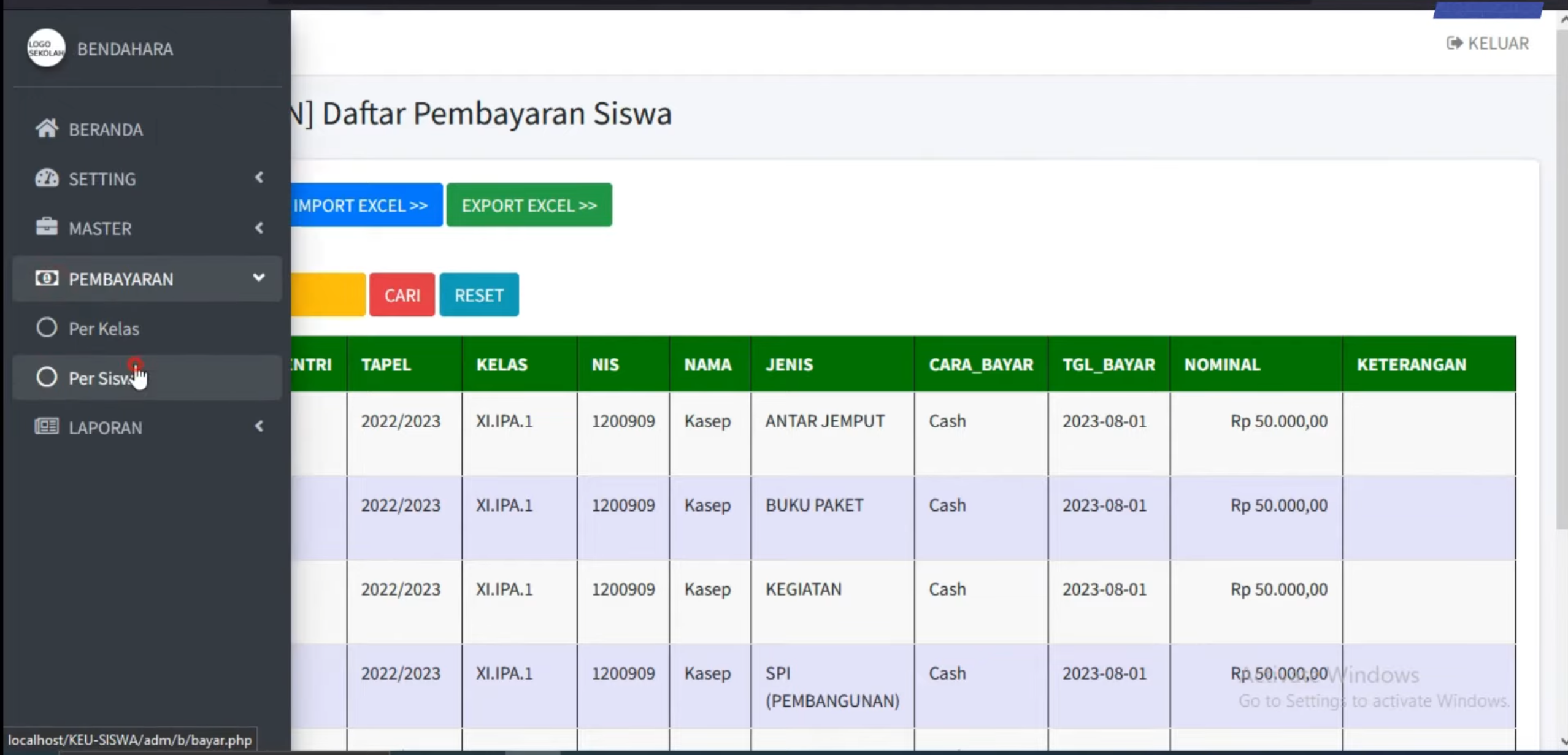 Sistem Manajemen Keuangan | Aplikasi Keuangan Sekolah | Full Source Code PHP & Database Mysql