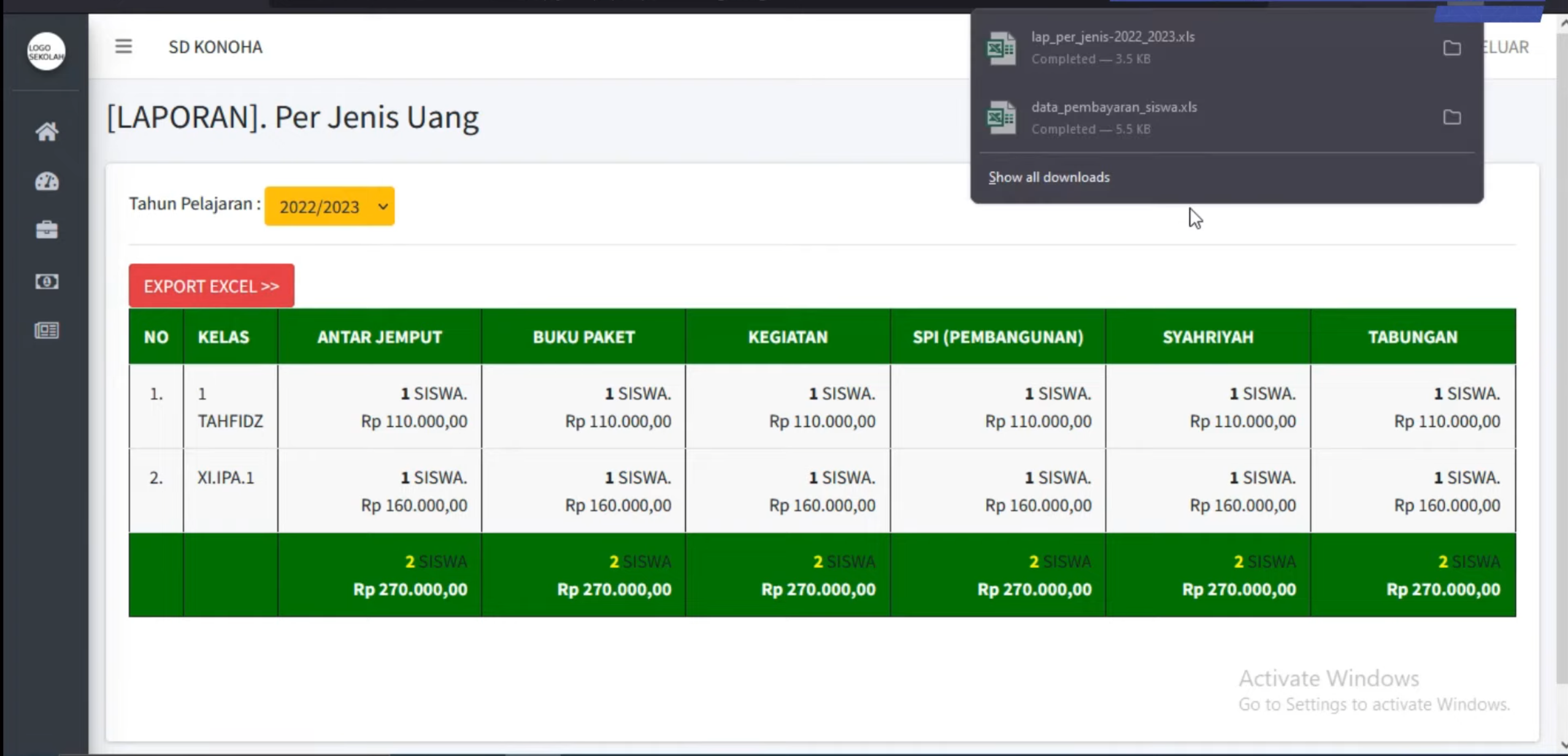 Sistem Manajemen Keuangan | Aplikasi Keuangan Sekolah | Full Source Code PHP & Database Mysql