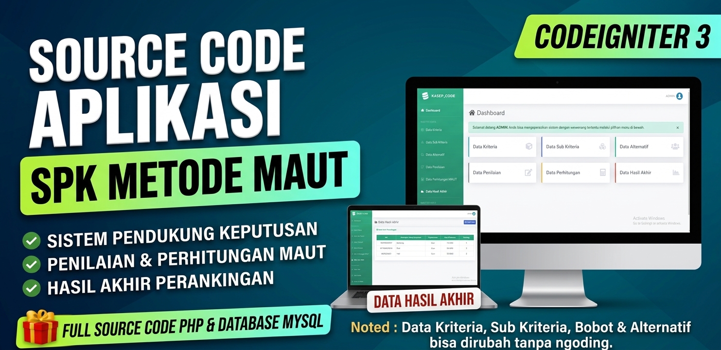 Source Code SPK Metode MAUT | Source code website SPK metode MAUT | Sistem Keputusan Metode MAUT CI3