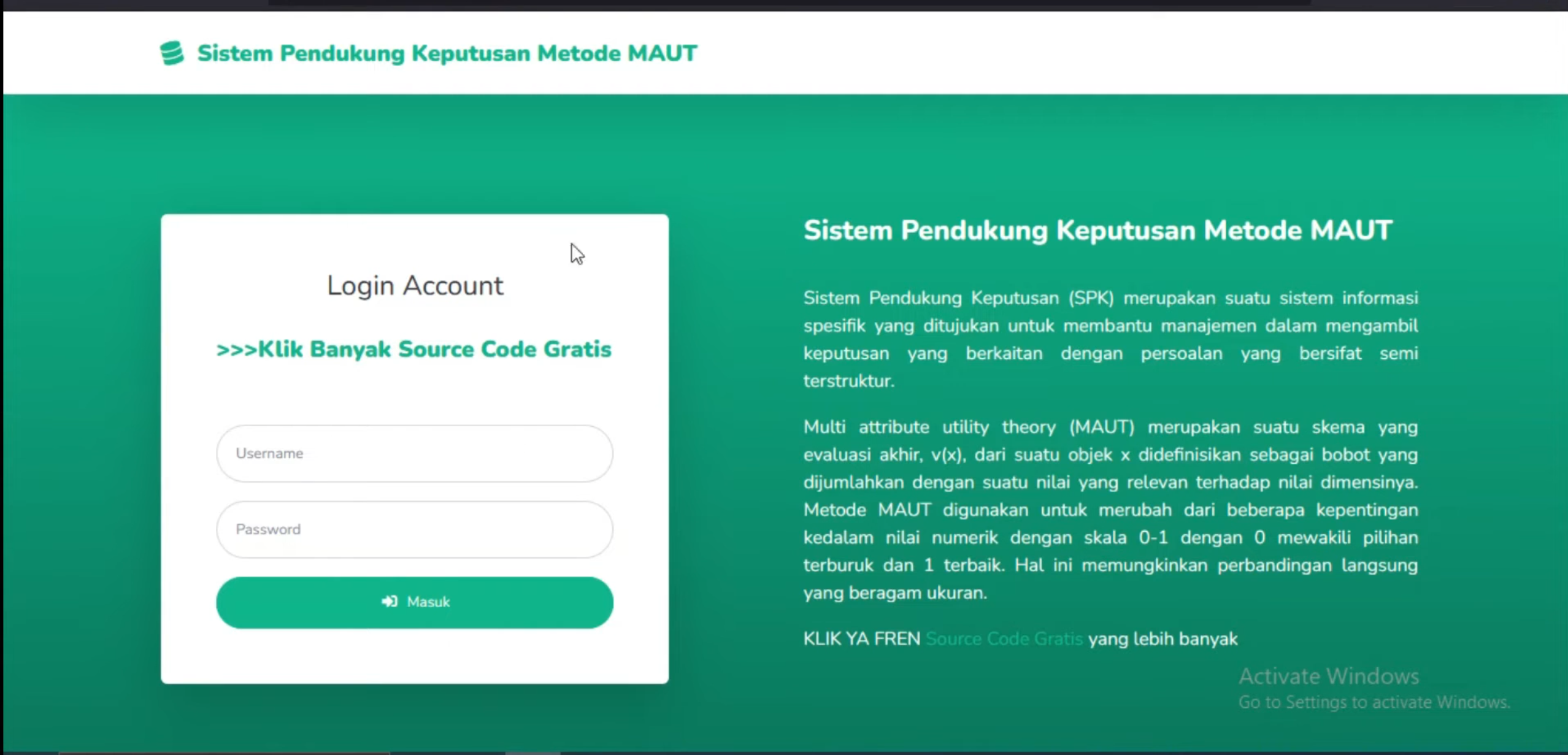 Source Code SPK Metode MAUT | Source code website SPK metode MAUT | Sistem Keputusan Metode MAUT CI3