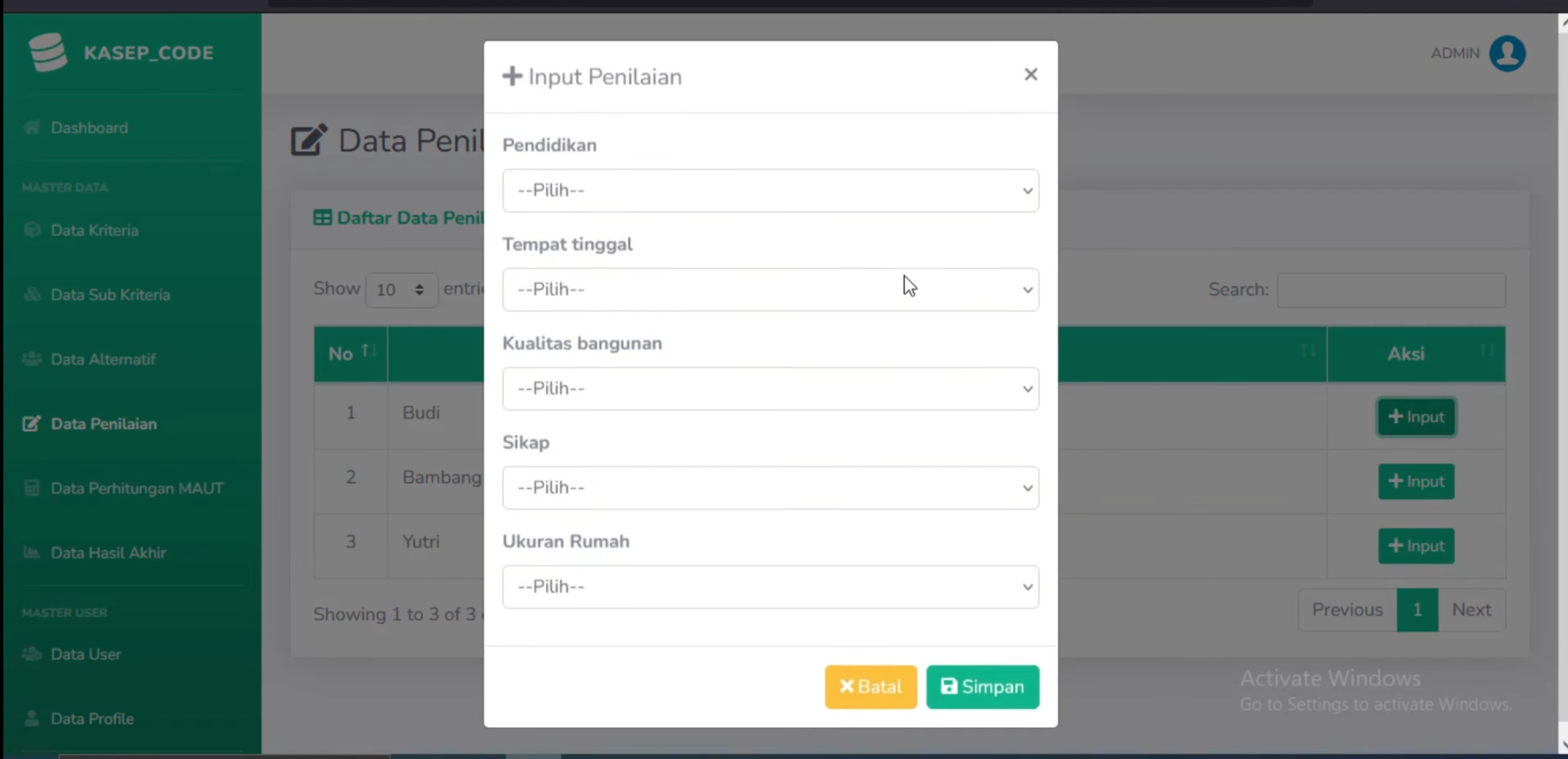 Source Code SPK Metode MAUT | Source code website SPK metode MAUT | Sistem Keputusan Metode MAUT CI3