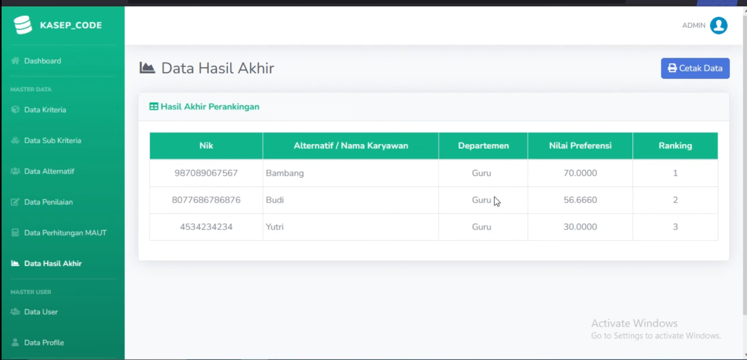 Source Code SPK Metode MAUT | Source code website SPK metode MAUT | Sistem Keputusan Metode MAUT CI3