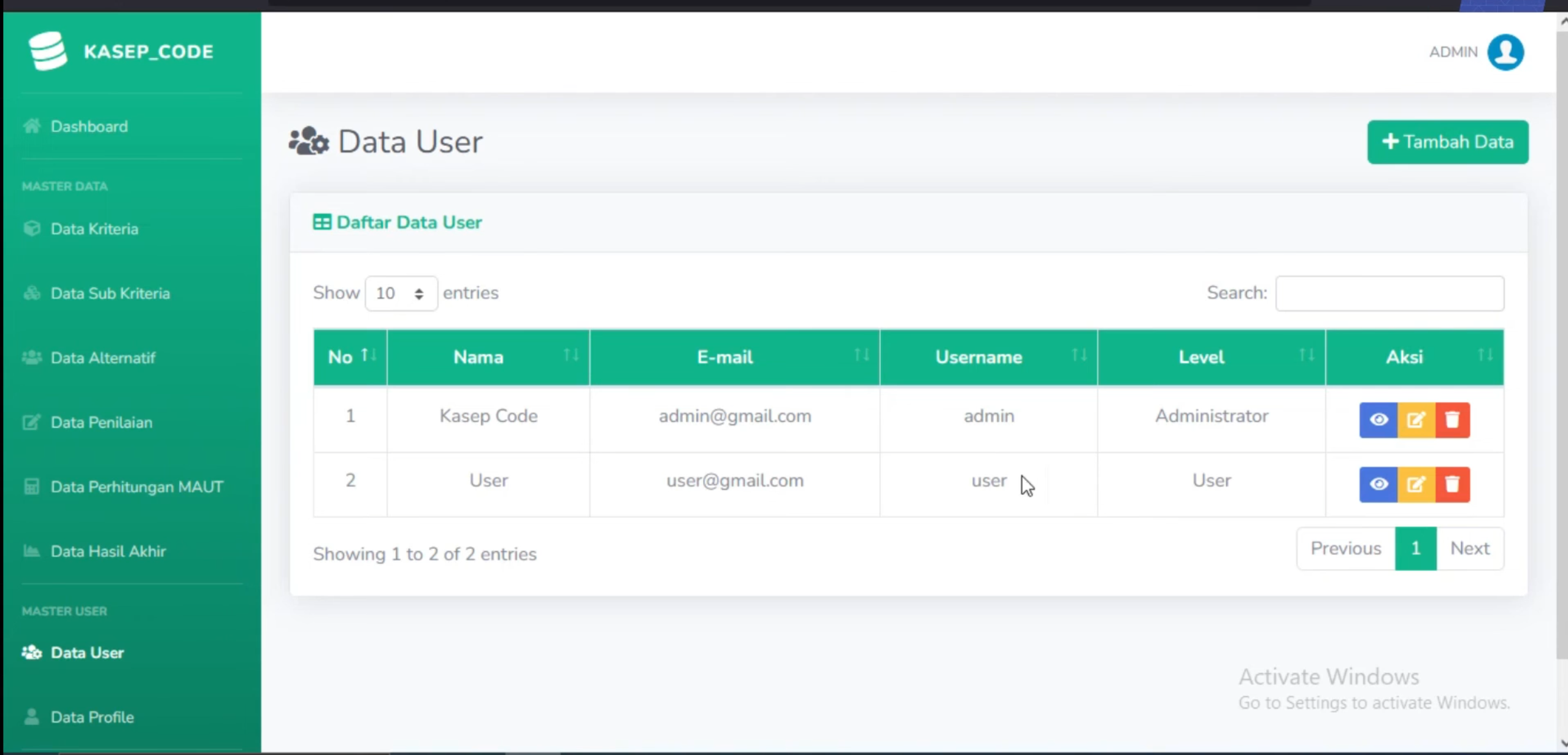Source Code SPK Metode MAUT | Source code website SPK metode MAUT | Sistem Keputusan Metode MAUT CI3