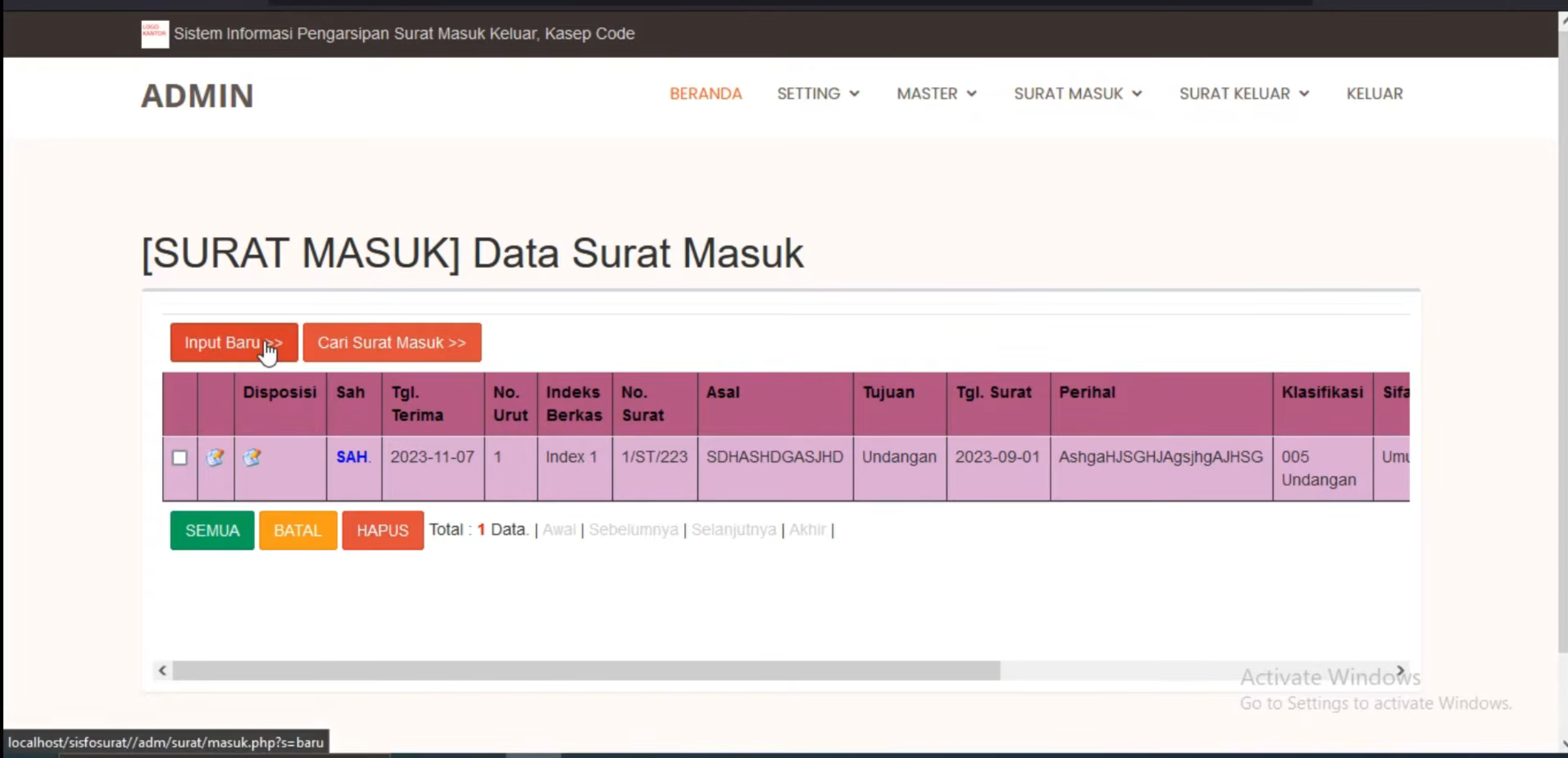 Source Code Aplikasi Pengelolaan Surat (full Coding &  Database)