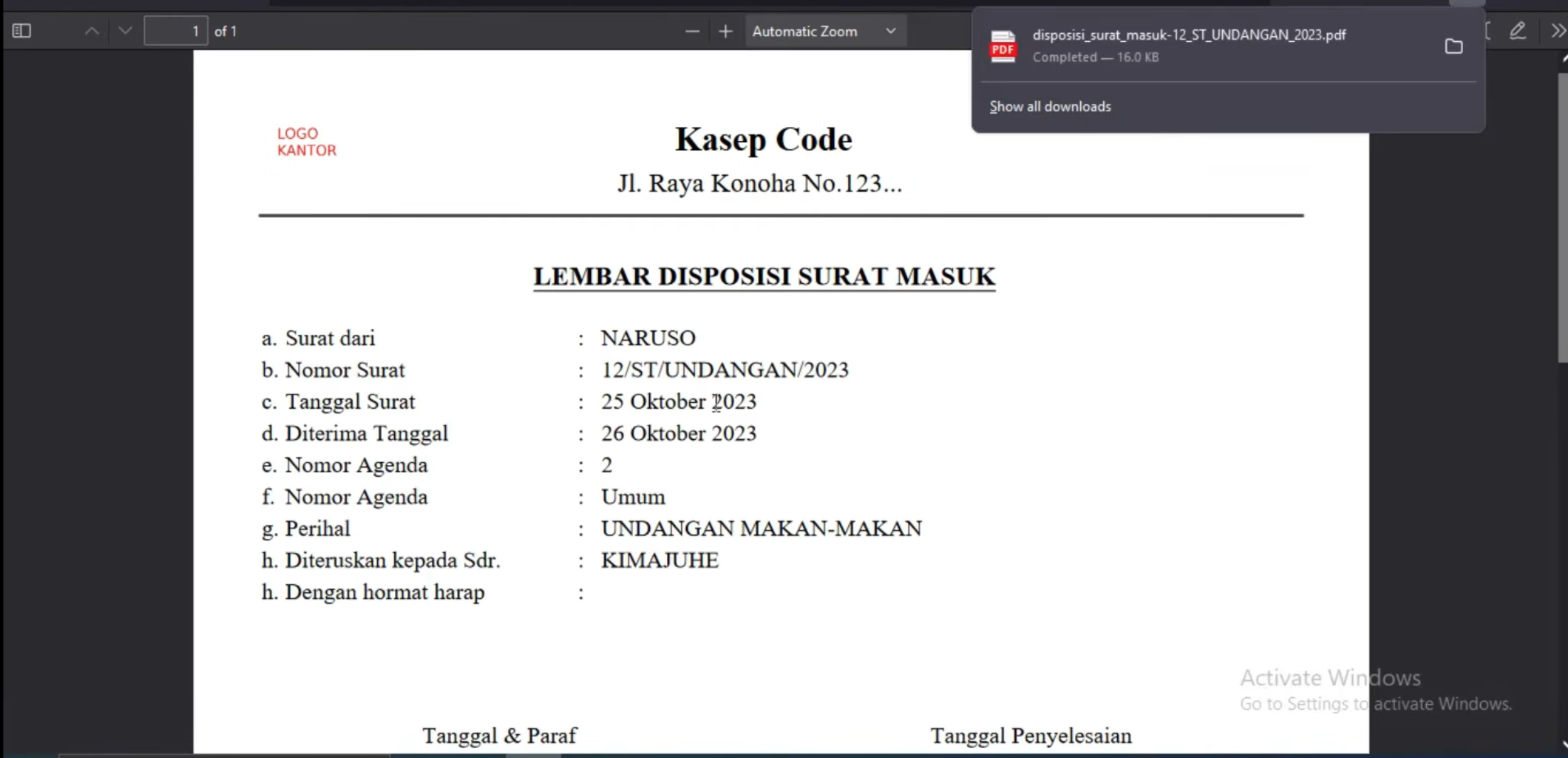 Source Code Aplikasi Pengelolaan Surat (full Coding &  Database)