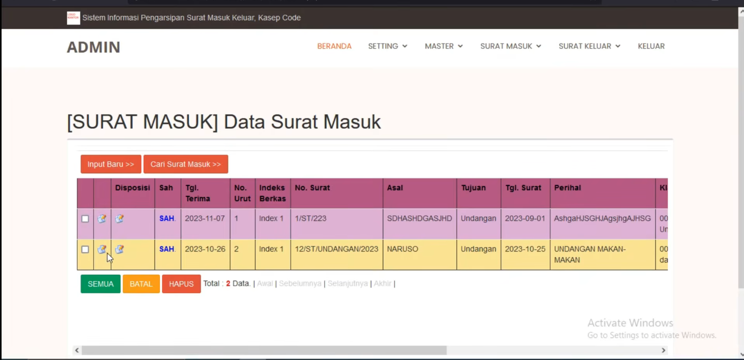 Source Code Aplikasi Pengelolaan Surat (full Coding &  Database)
