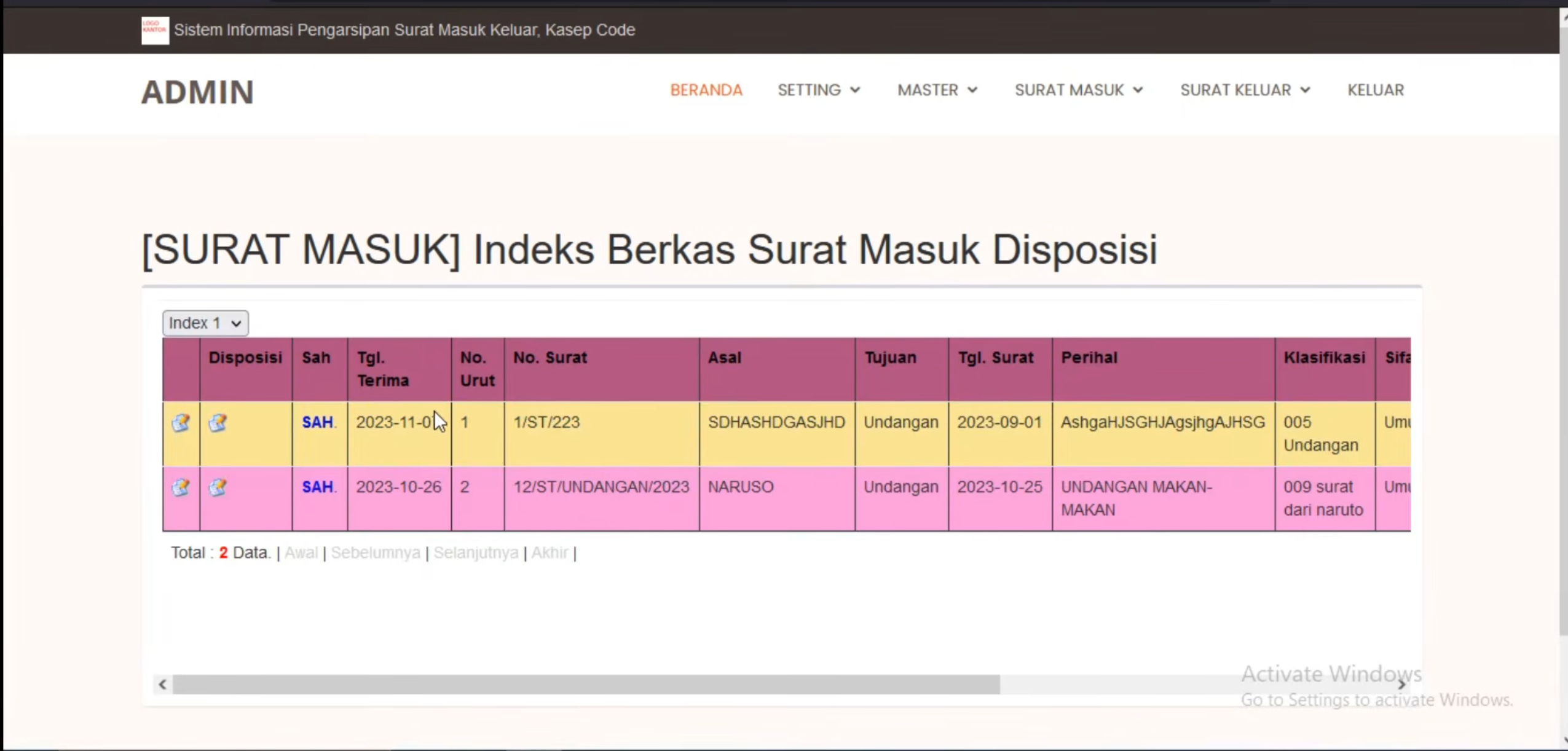 Source Code Aplikasi Pengelolaan Surat (full Coding &  Database)