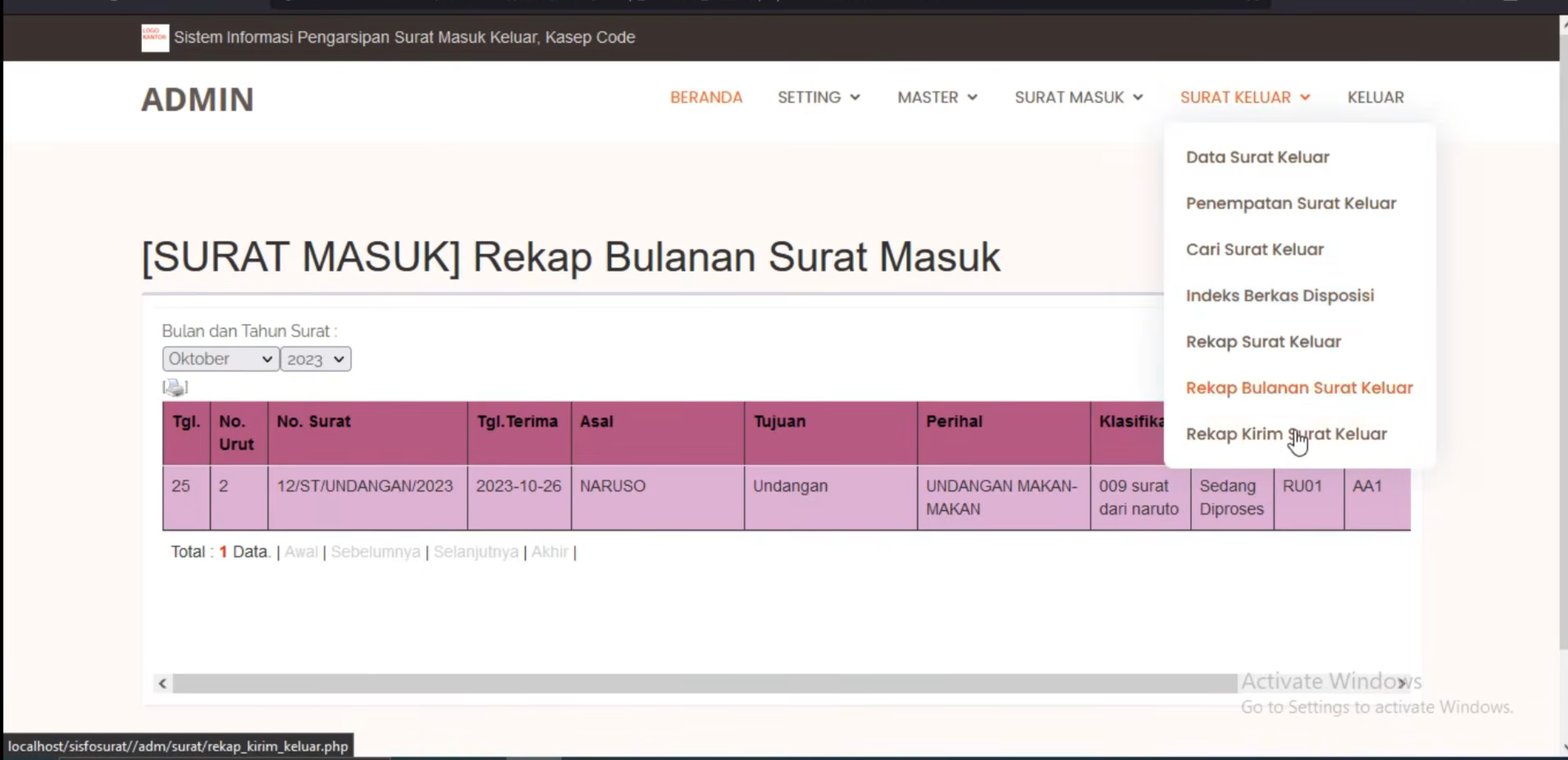 Source Code Aplikasi Pengelolaan Surat (full Coding &  Database)