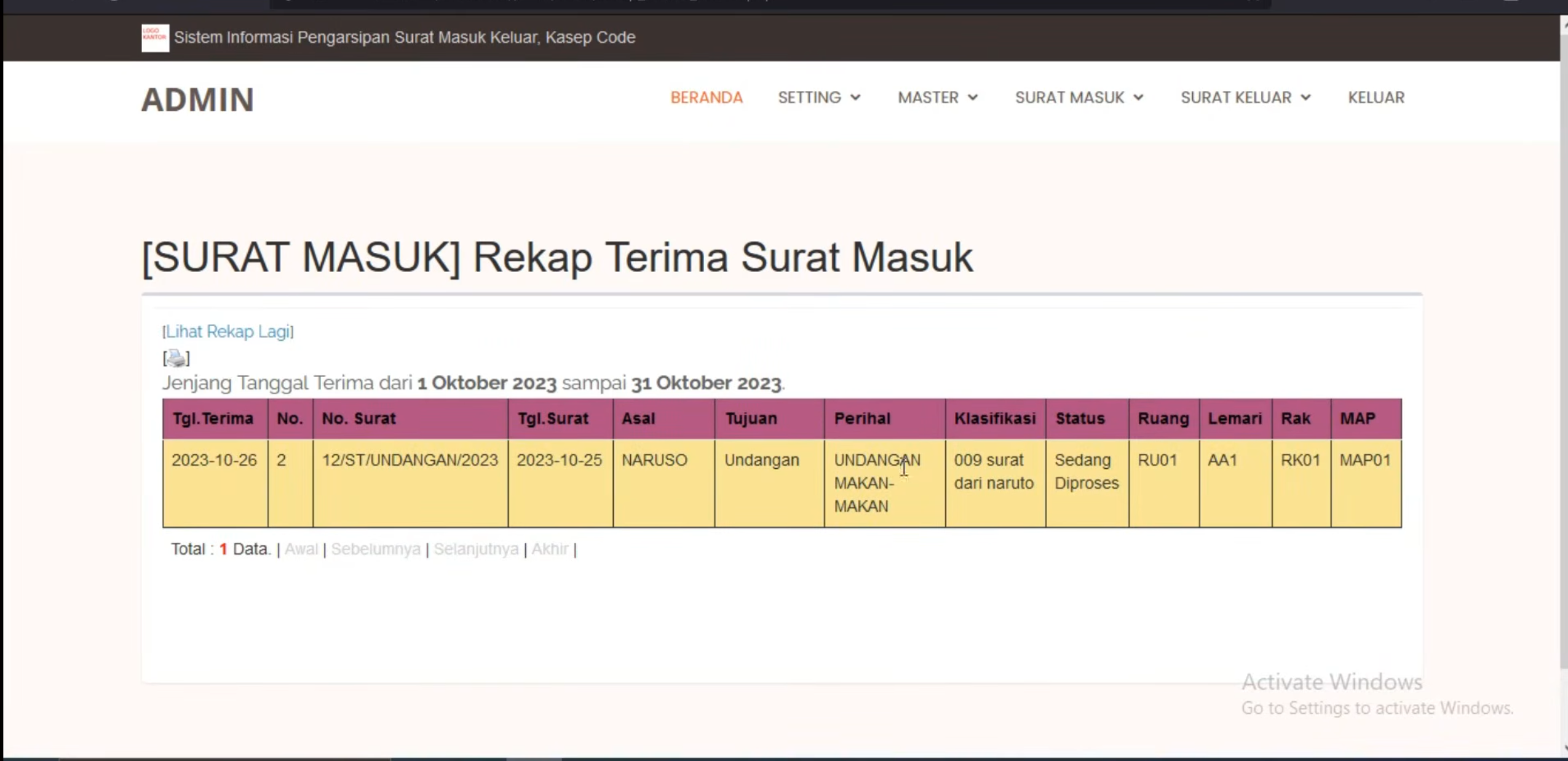 Source Code Aplikasi Pengelolaan Surat (full Coding &  Database)