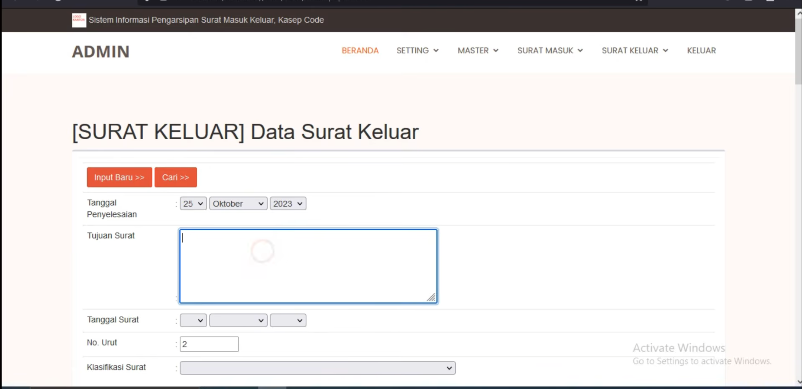 Source Code Aplikasi Pengelolaan Surat (full Coding &  Database)
