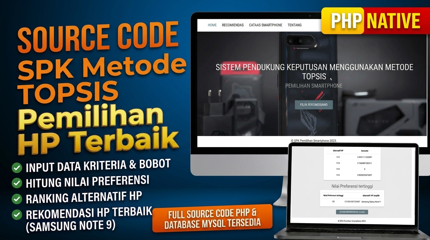 Source Code SPK Metode TOPSIS Pemilihan HP Terbaik  | SPK Pemilihan Laptop Terbaik Metode TOPSIS