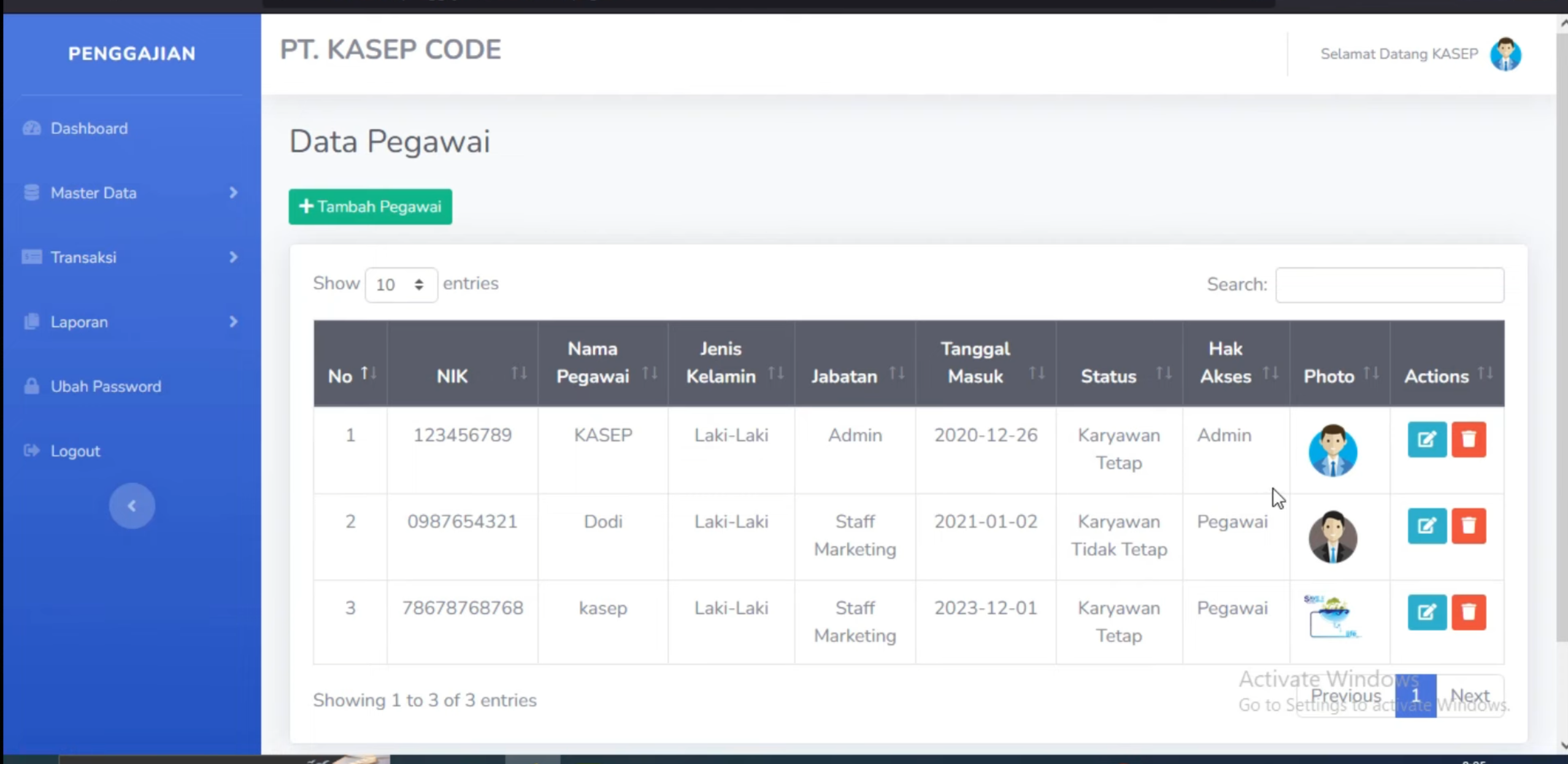source Code PHP Sistem Penggajian Karyawan CodeIgniter