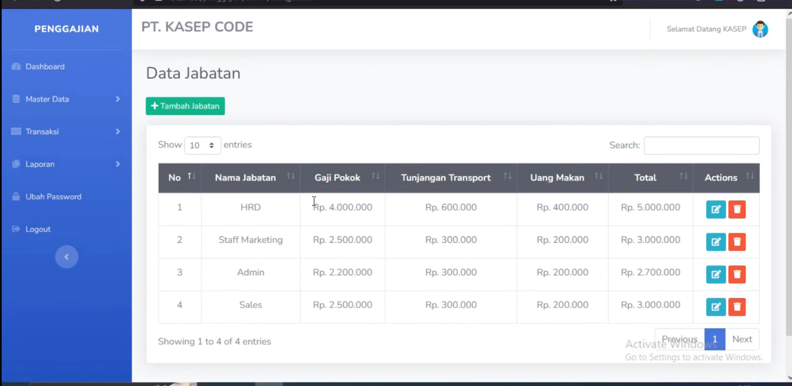 source Code PHP Sistem Penggajian Karyawan CodeIgniter