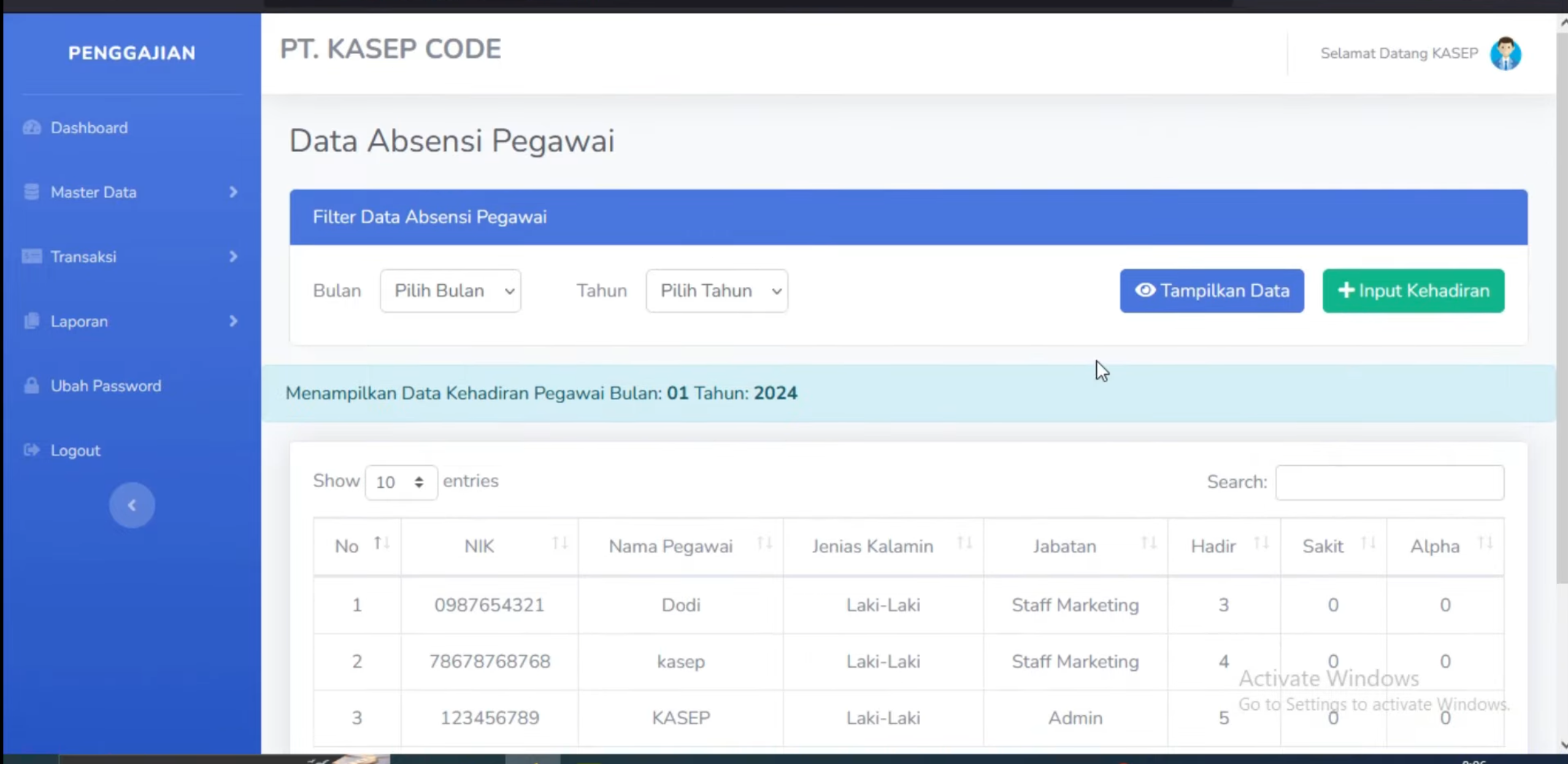 source Code PHP Sistem Penggajian Karyawan CodeIgniter