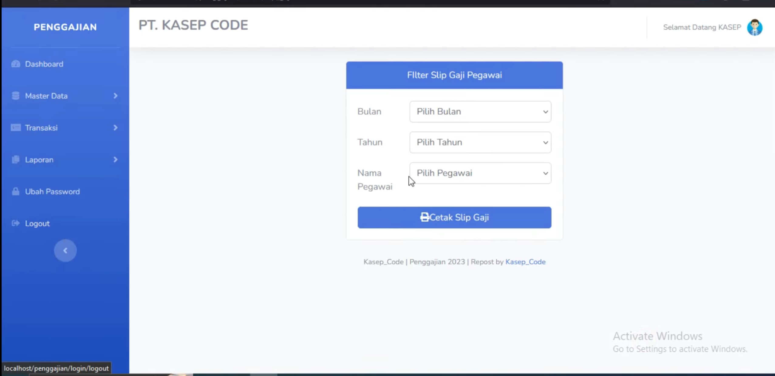 source Code PHP Sistem Penggajian Karyawan CodeIgniter