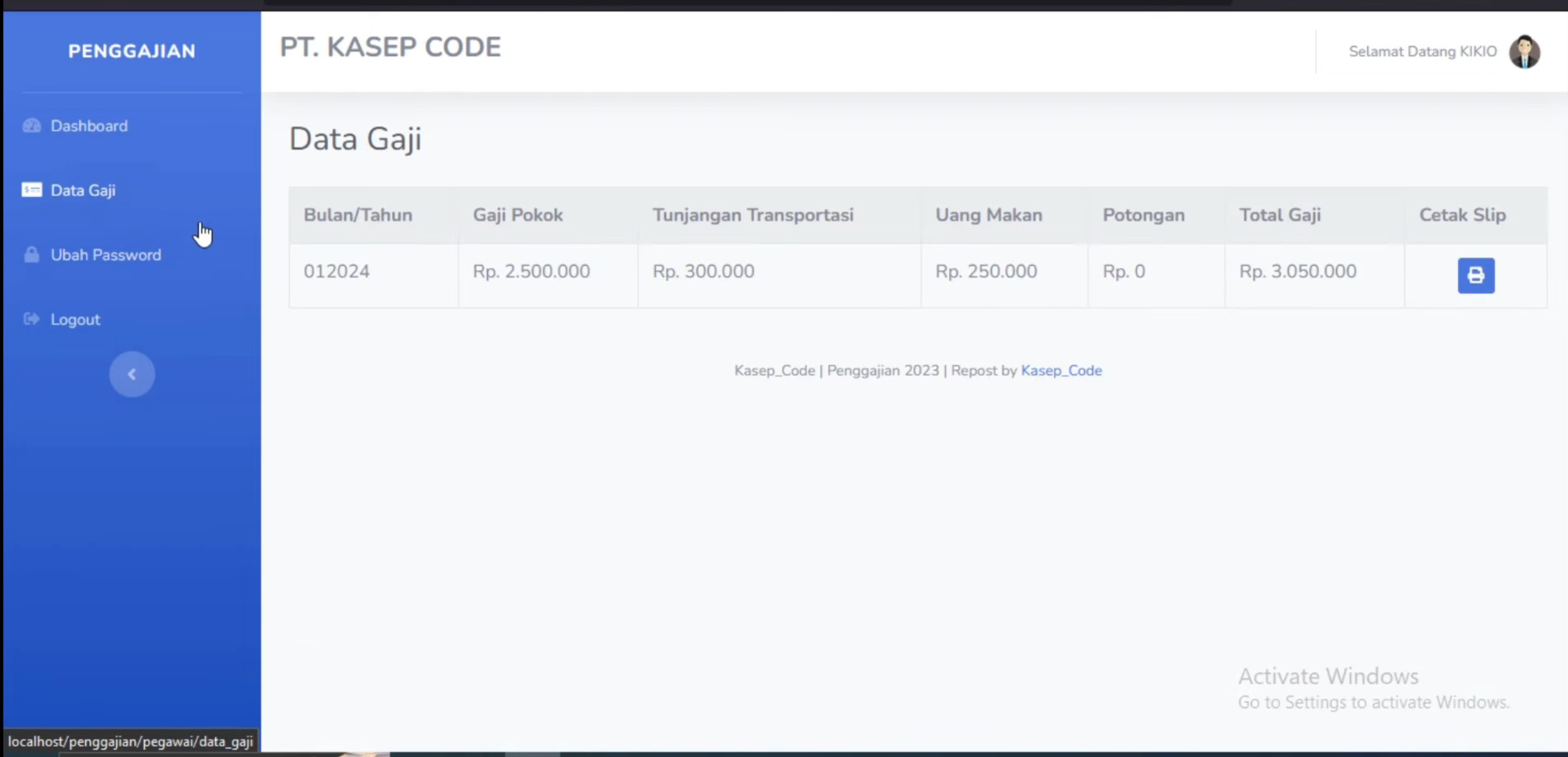 source Code PHP Sistem Penggajian Karyawan CodeIgniter