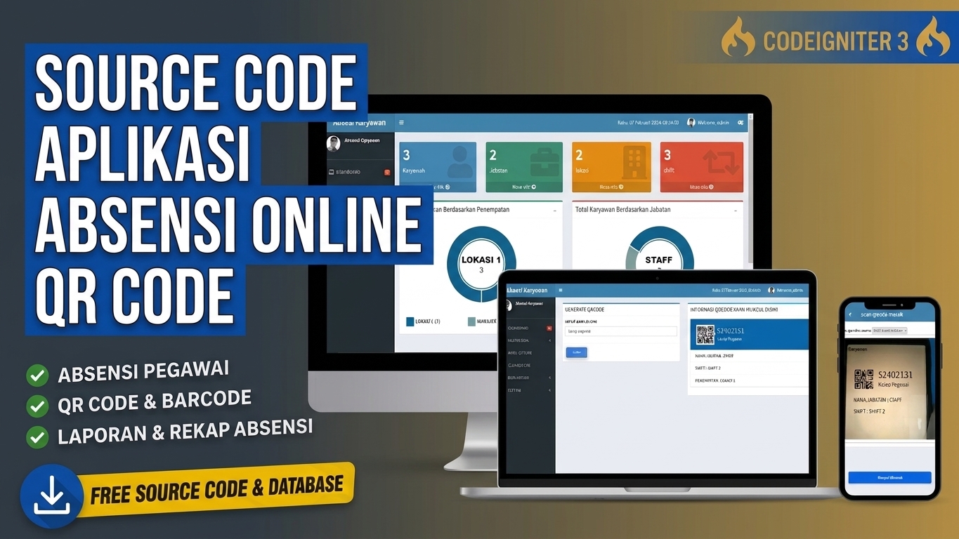 Source Code PHP Aplikasi Absensi Online QR Code CodeIgniter: Free Source Code  Database