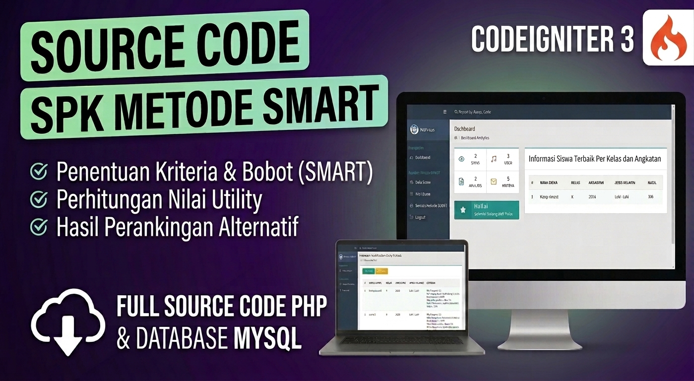 Source Code SPK Metode SMART framework CI3 | SPK Metode Smart Pemilihan Siswa Terbaik | Download SPK