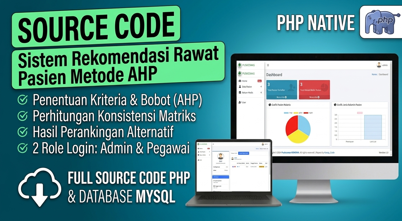 Source Code Sistem Rekomendasi Rawat Pasien Metode AHP || Koding Website Gratis || Metode AHP