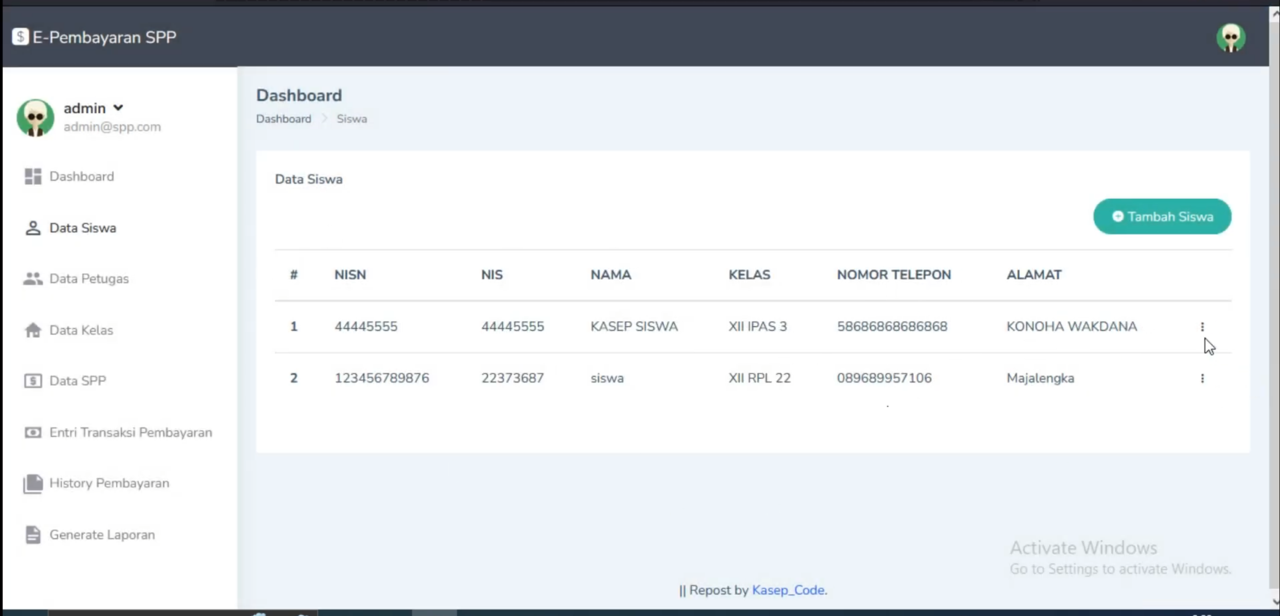 Website Sistem pembayaran SPP | Aplikasi Pembayaran Online | Laravel | Download source code