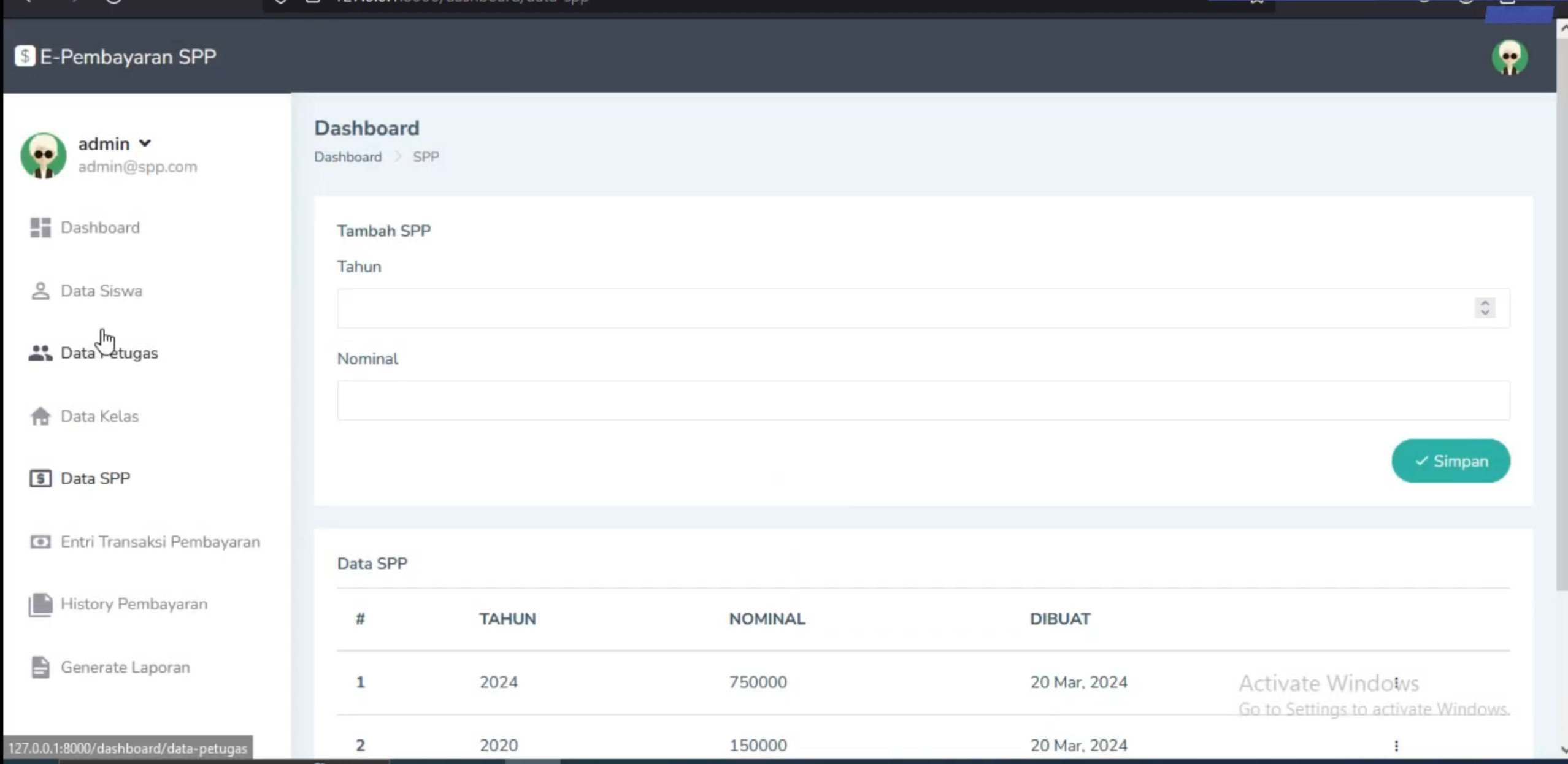 Website Sistem pembayaran SPP | Aplikasi Pembayaran Online | Laravel | Download source code