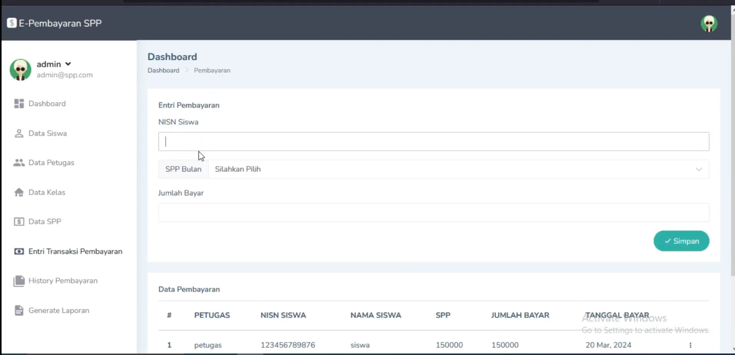 Website Sistem pembayaran SPP | Aplikasi Pembayaran Online | Laravel | Download source code