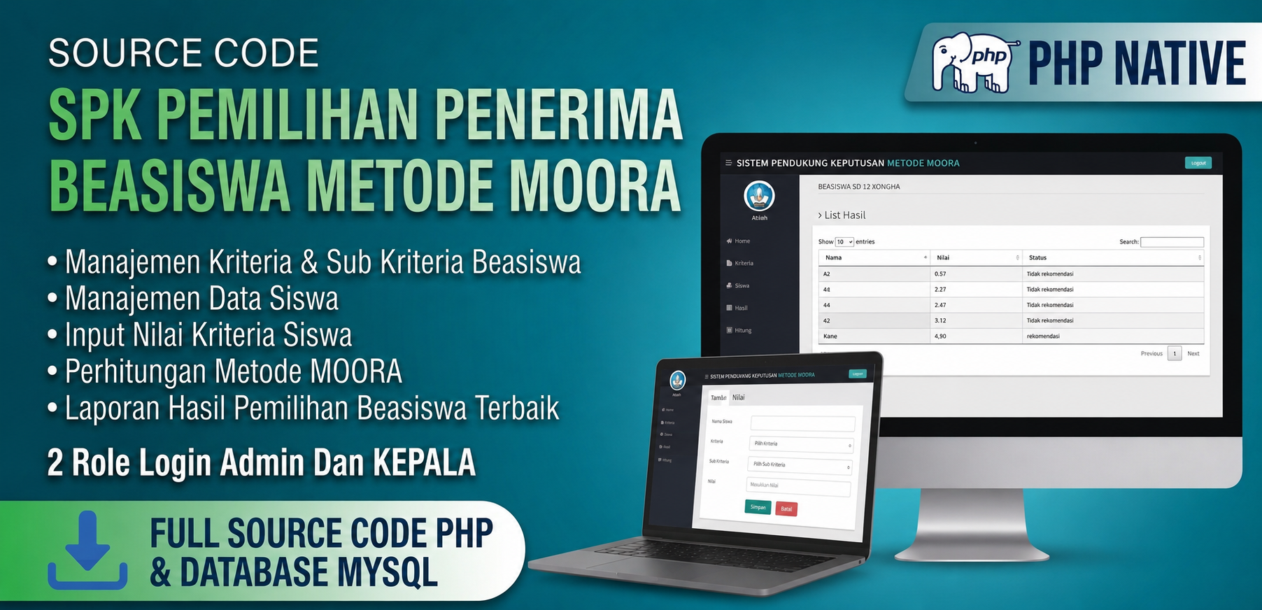 Website SPK Metode MOORA || Source Code SPK || SPK Pemilihan Penerima Beasiswa Metode MOORA