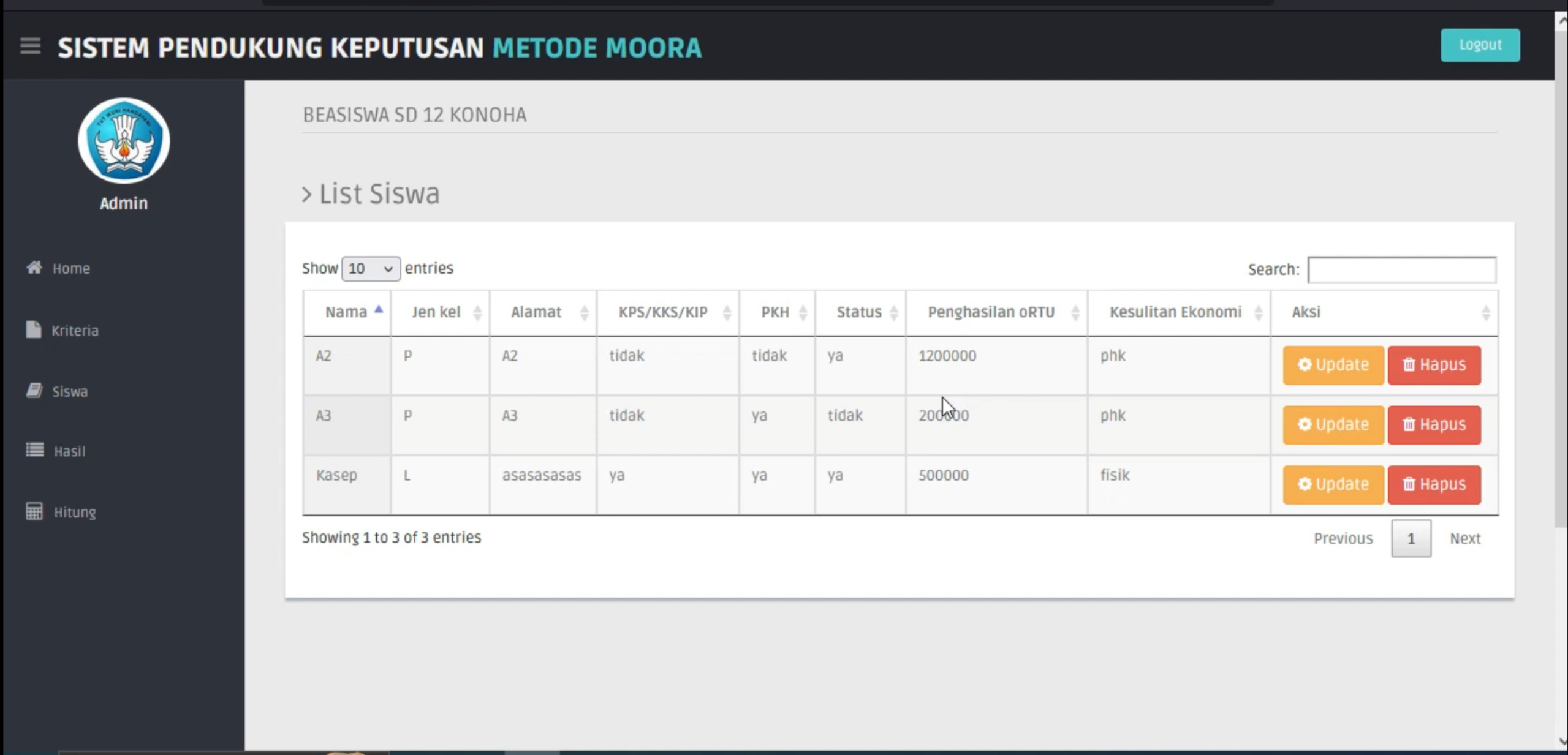 Website SPK Metode MOORA || Source Code SPK || SPK Pemilihan Penerima Beasiswa Metode MOORA