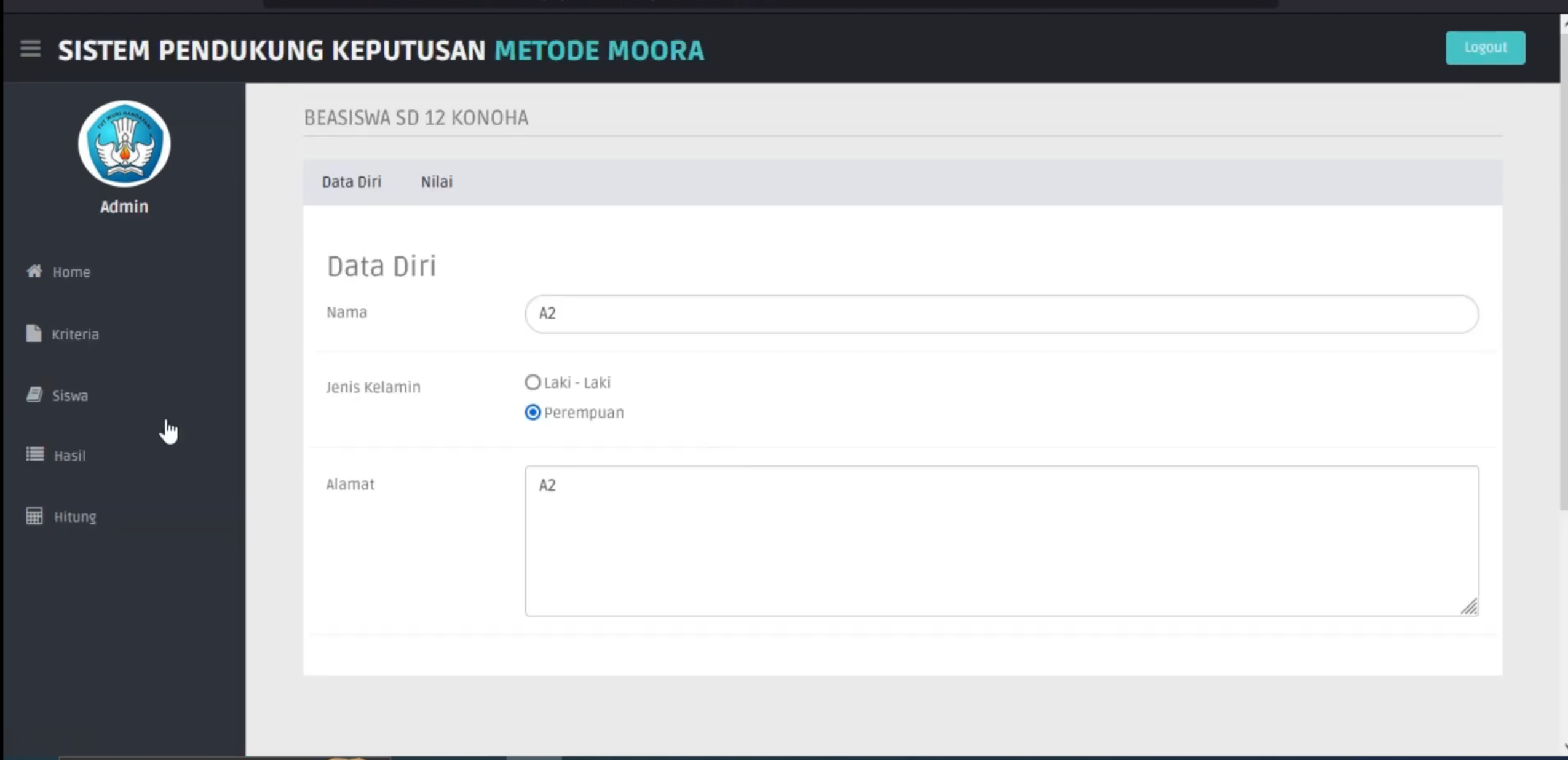 Website SPK Metode MOORA || Source Code SPK || SPK Pemilihan Penerima Beasiswa Metode MOORA
