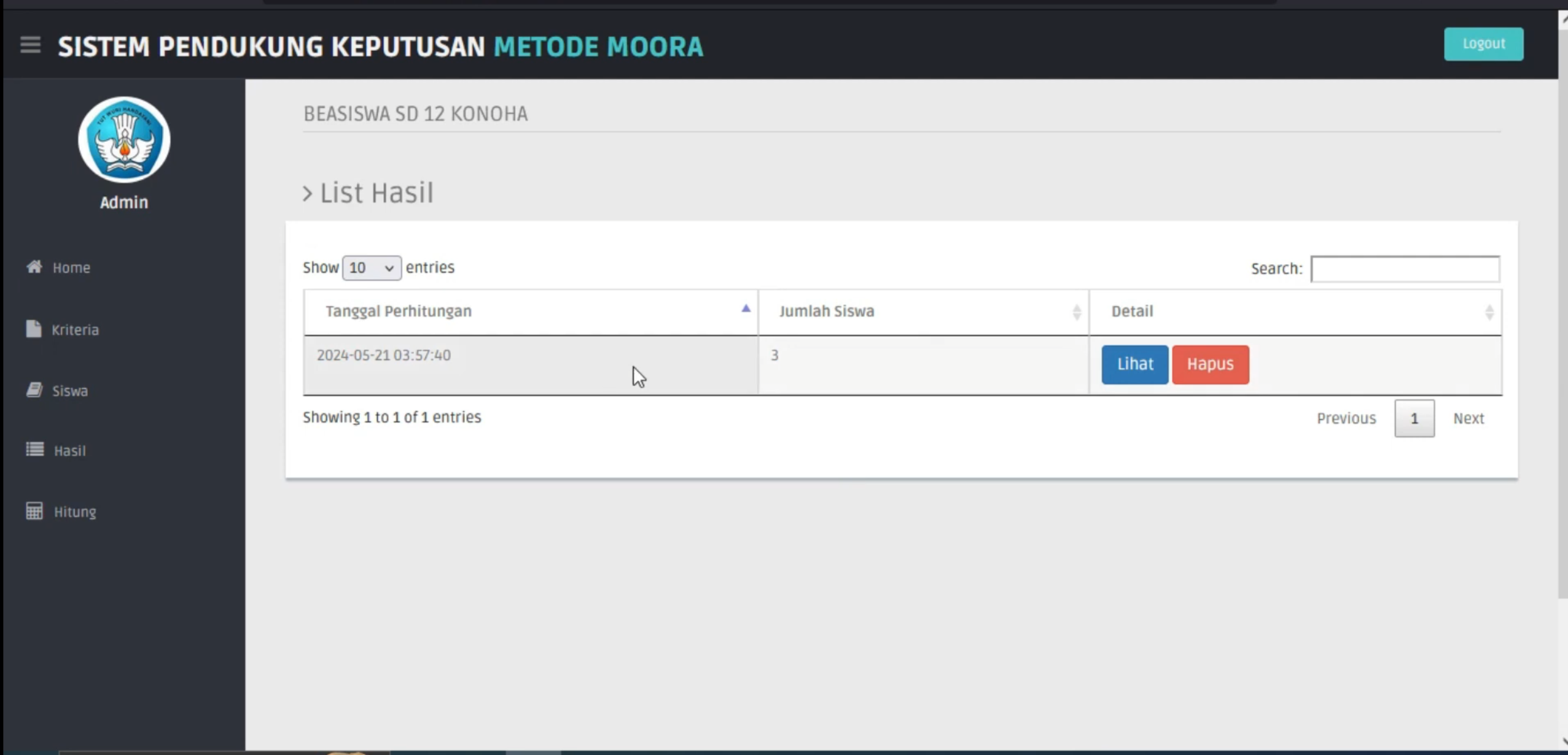 Website SPK Metode MOORA || Source Code SPK || SPK Pemilihan Penerima Beasiswa Metode MOORA