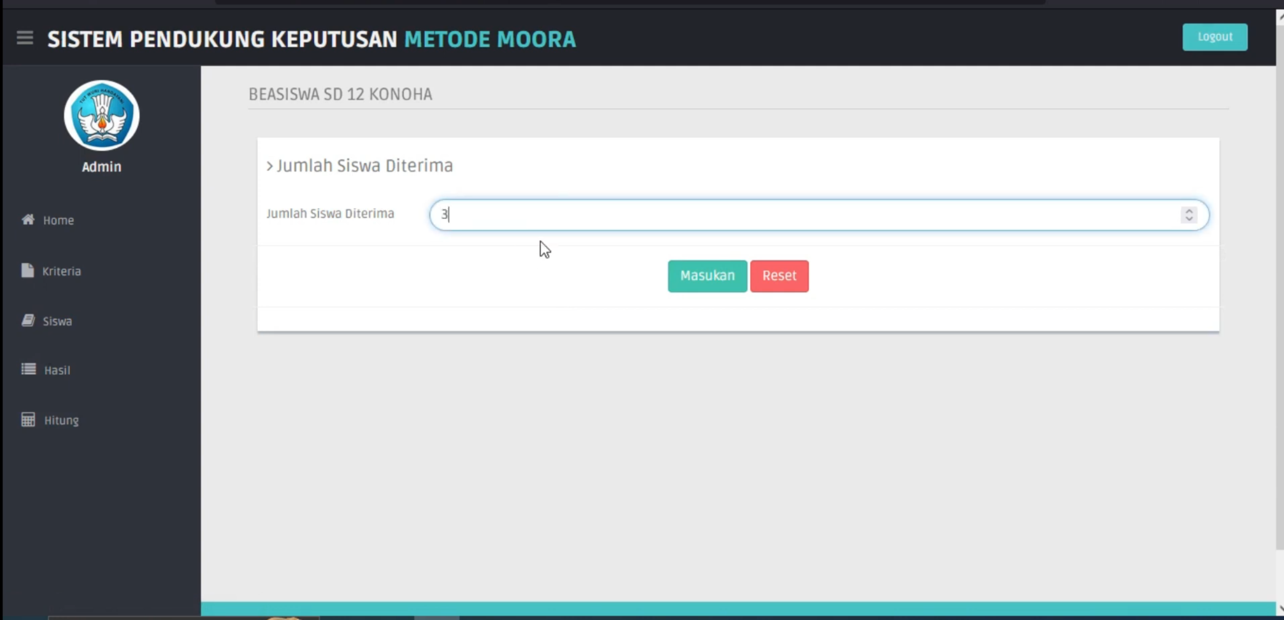 Website SPK Metode MOORA || Source Code SPK || SPK Pemilihan Penerima Beasiswa Metode MOORA