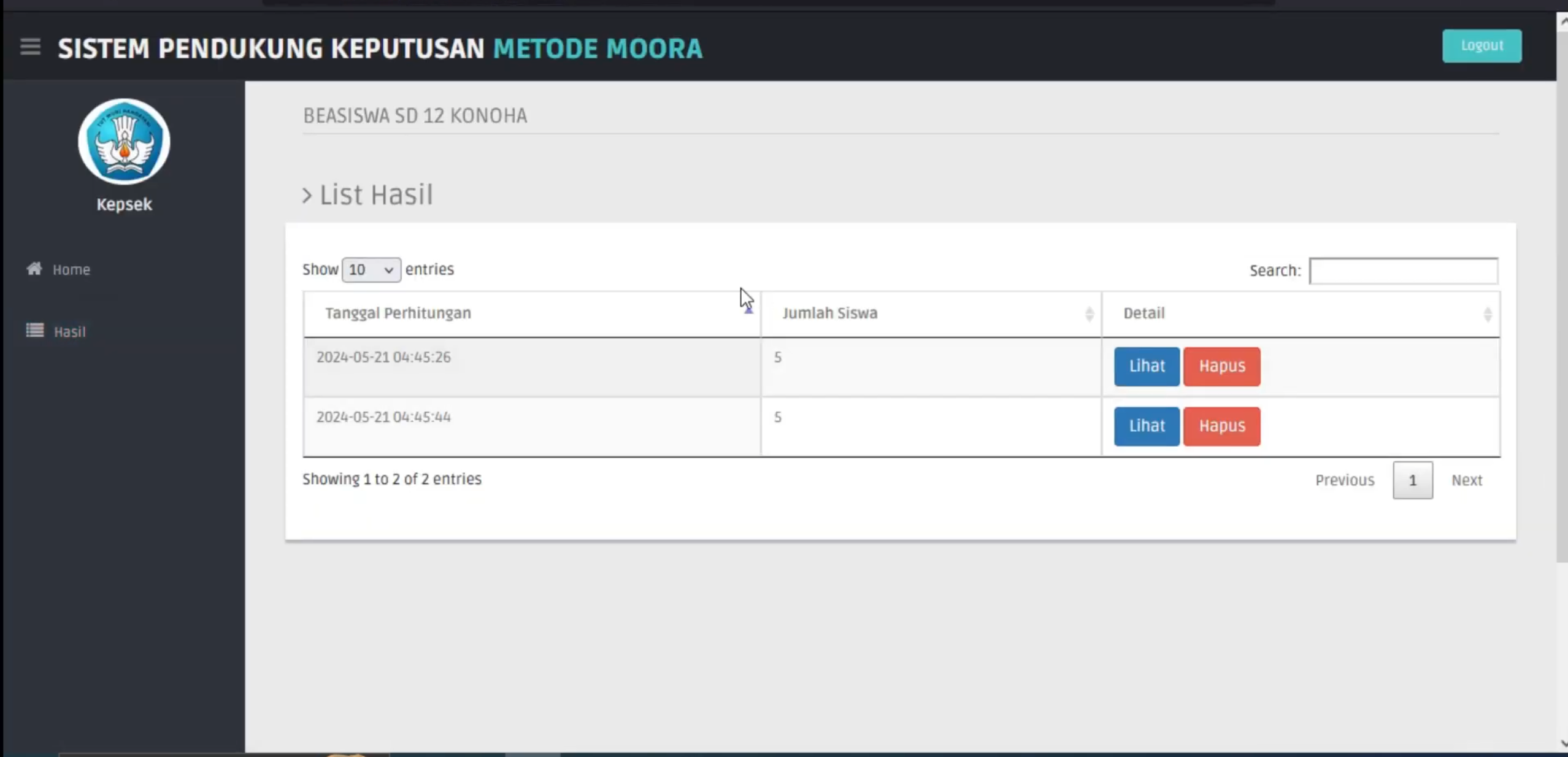 Website SPK Metode MOORA || Source Code SPK || SPK Pemilihan Penerima Beasiswa Metode MOORA