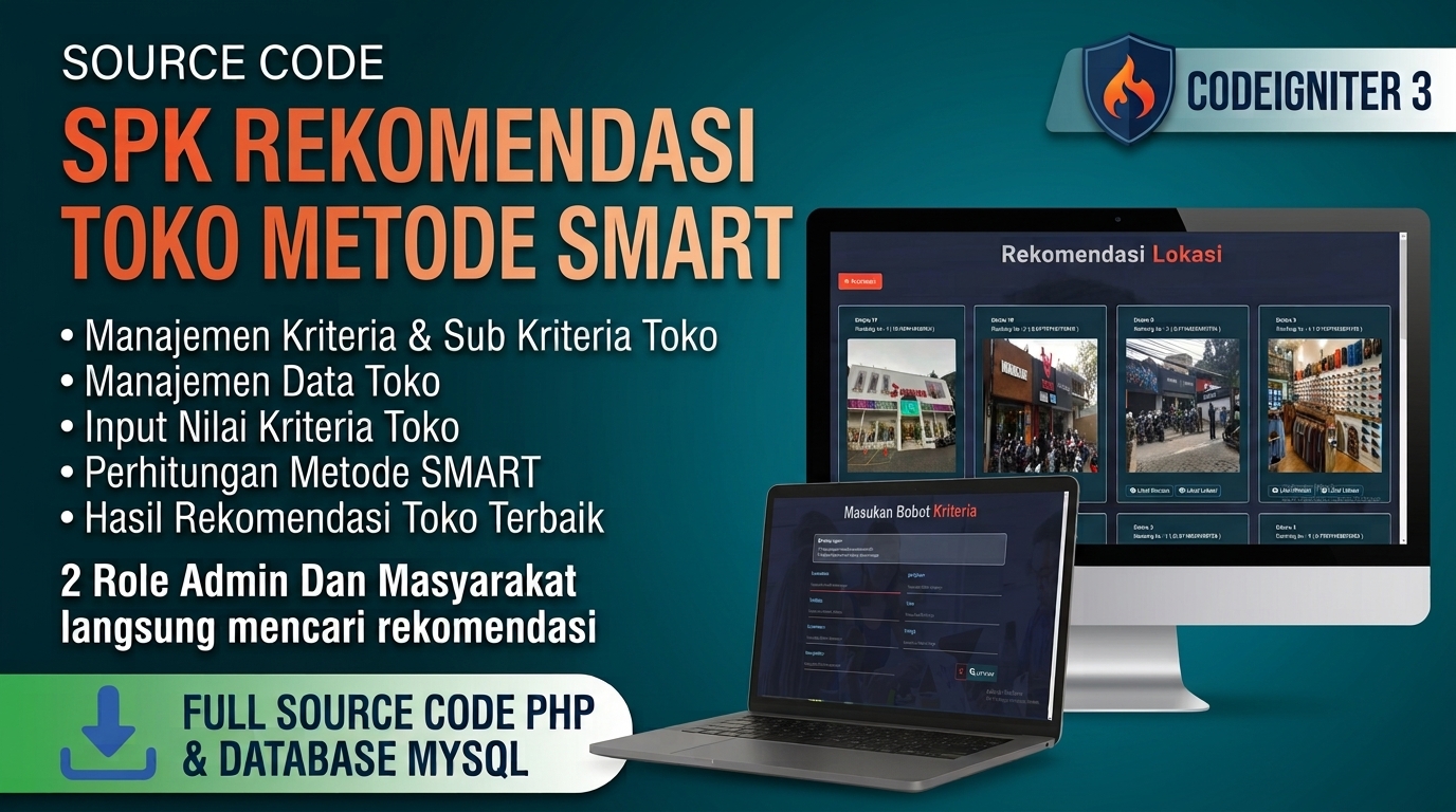 Website SPK Metode Smart | SPK Pemilihan Toko Terbaik | Download source code SPK Rekomendasi toko metode SMART