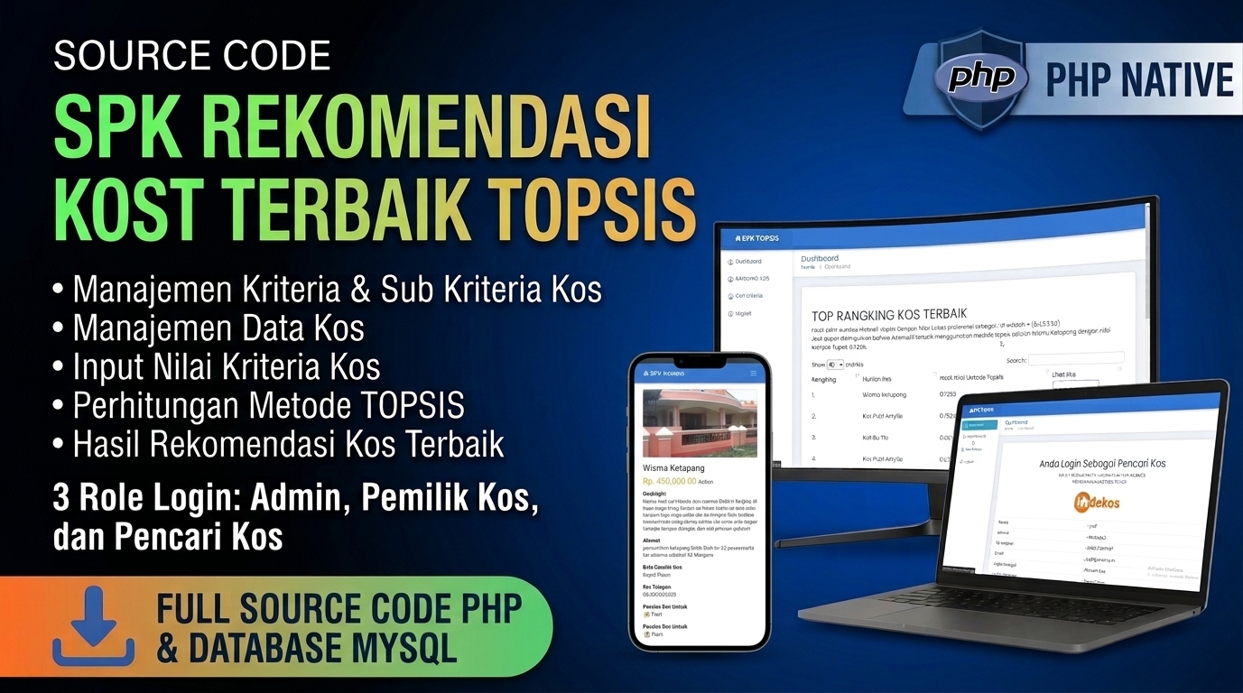 Website SPK TOPSIS | SPK Pemilihan Kos Terbaik Metode TOPSIS | Download Source Code Rekomendasi Kos| PHP MYSQL