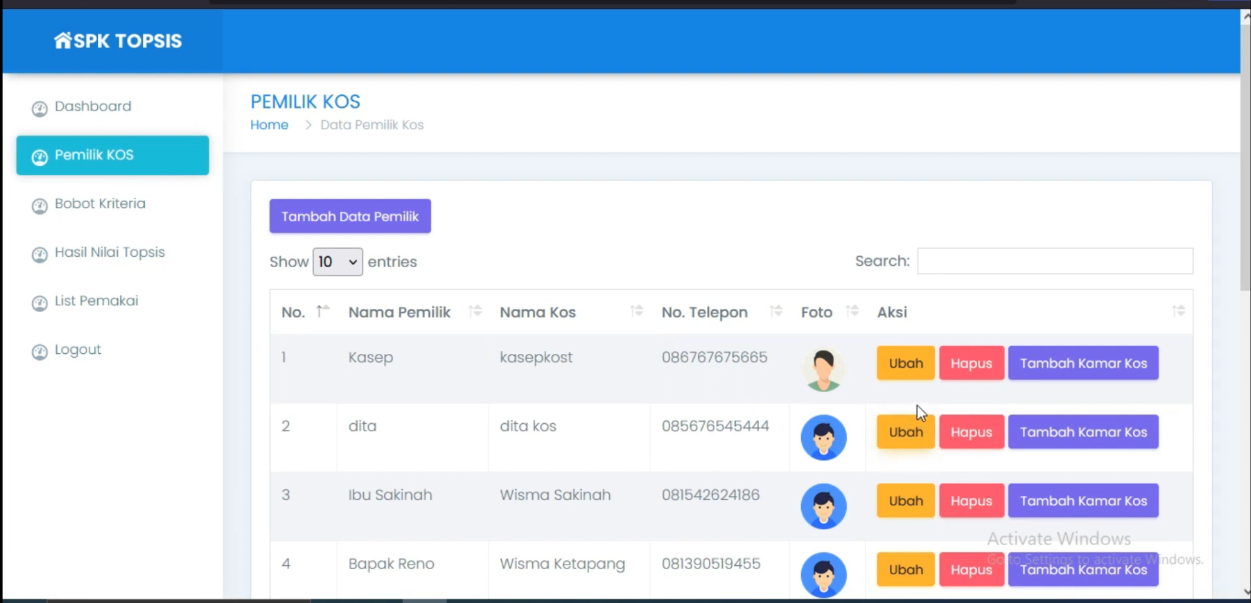 Website SPK TOPSIS | SPK Pemilihan Kos Terbaik Metode TOPSIS | Download Source Code Rekomendasi Kos| PHP MYSQL