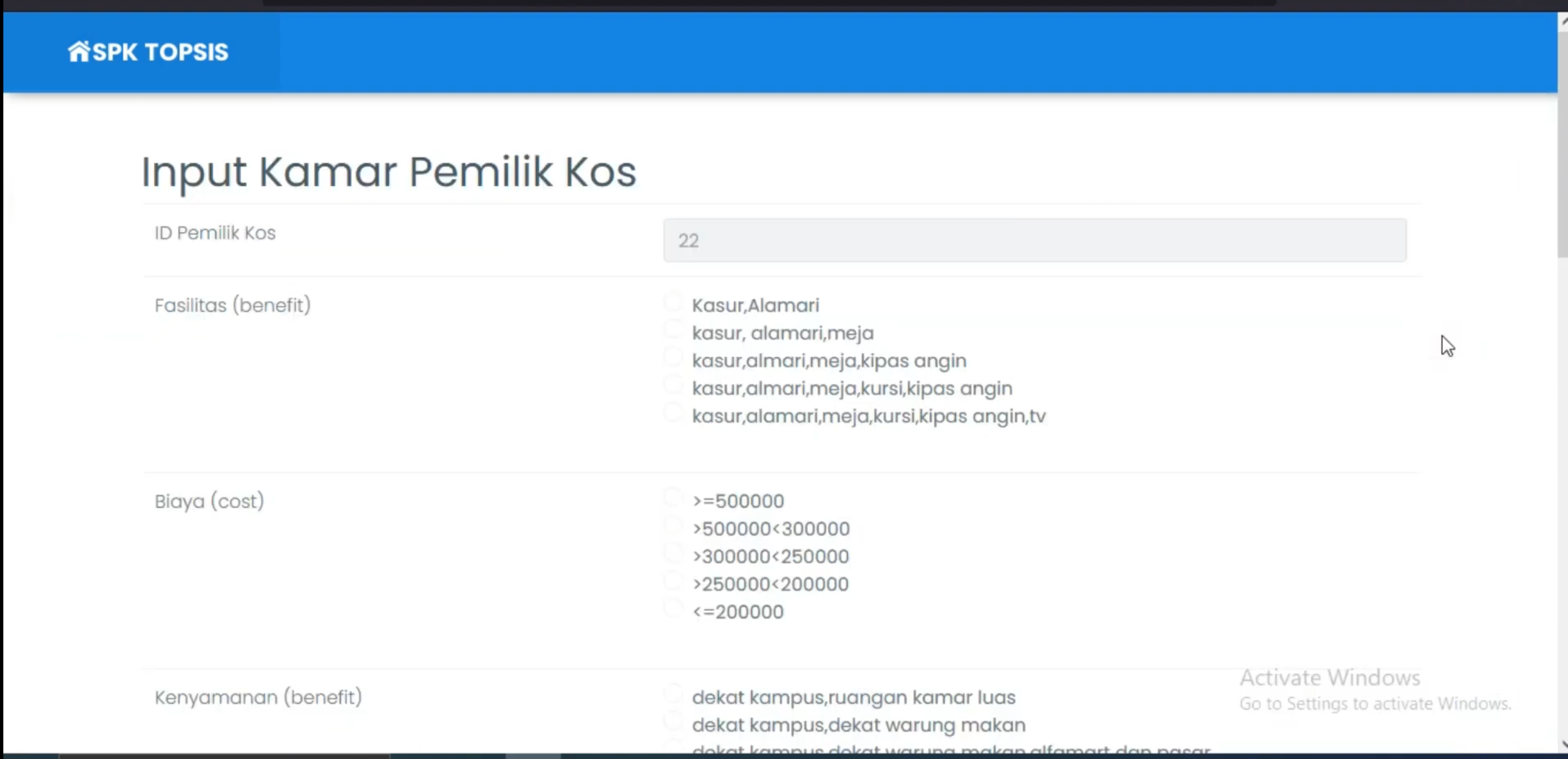 Website SPK TOPSIS | SPK Pemilihan Kos Terbaik Metode TOPSIS | Download Source Code Rekomendasi Kos| PHP MYSQL