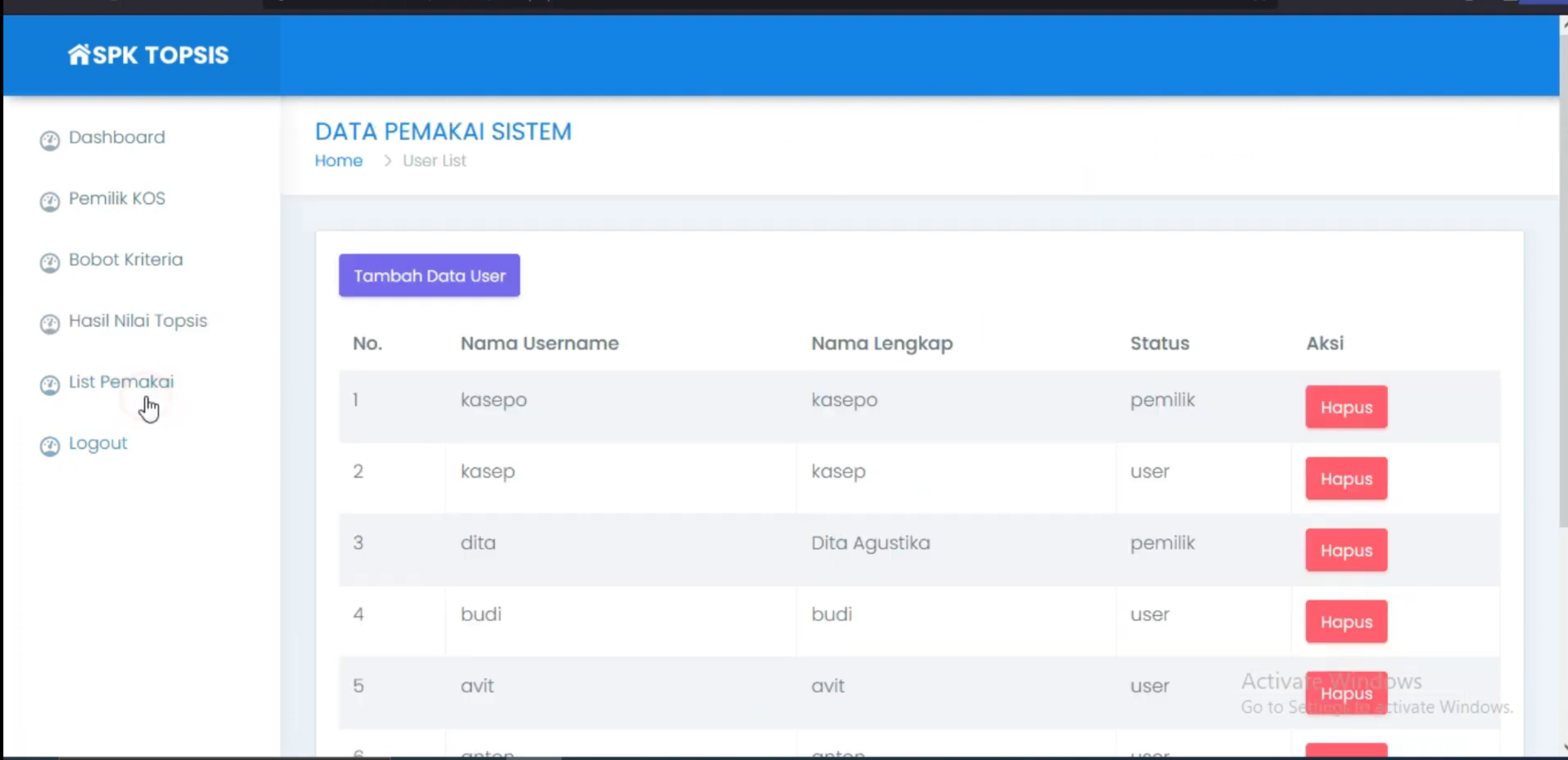 Website SPK TOPSIS | SPK Pemilihan Kos Terbaik Metode TOPSIS | Download Source Code Rekomendasi Kos| PHP MYSQL