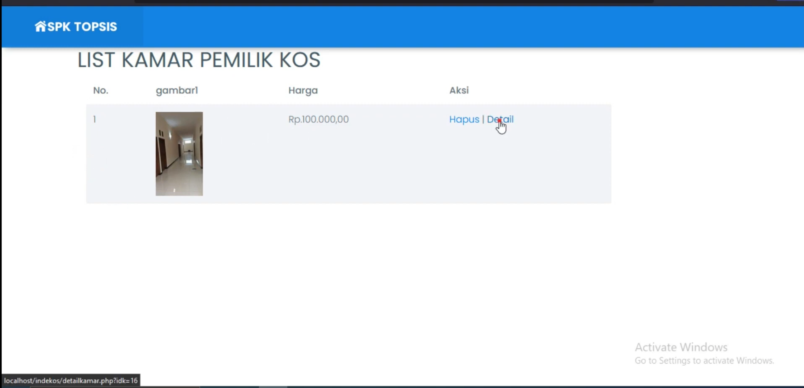 Website SPK TOPSIS | SPK Pemilihan Kos Terbaik Metode TOPSIS | Download Source Code Rekomendasi Kos| PHP MYSQL