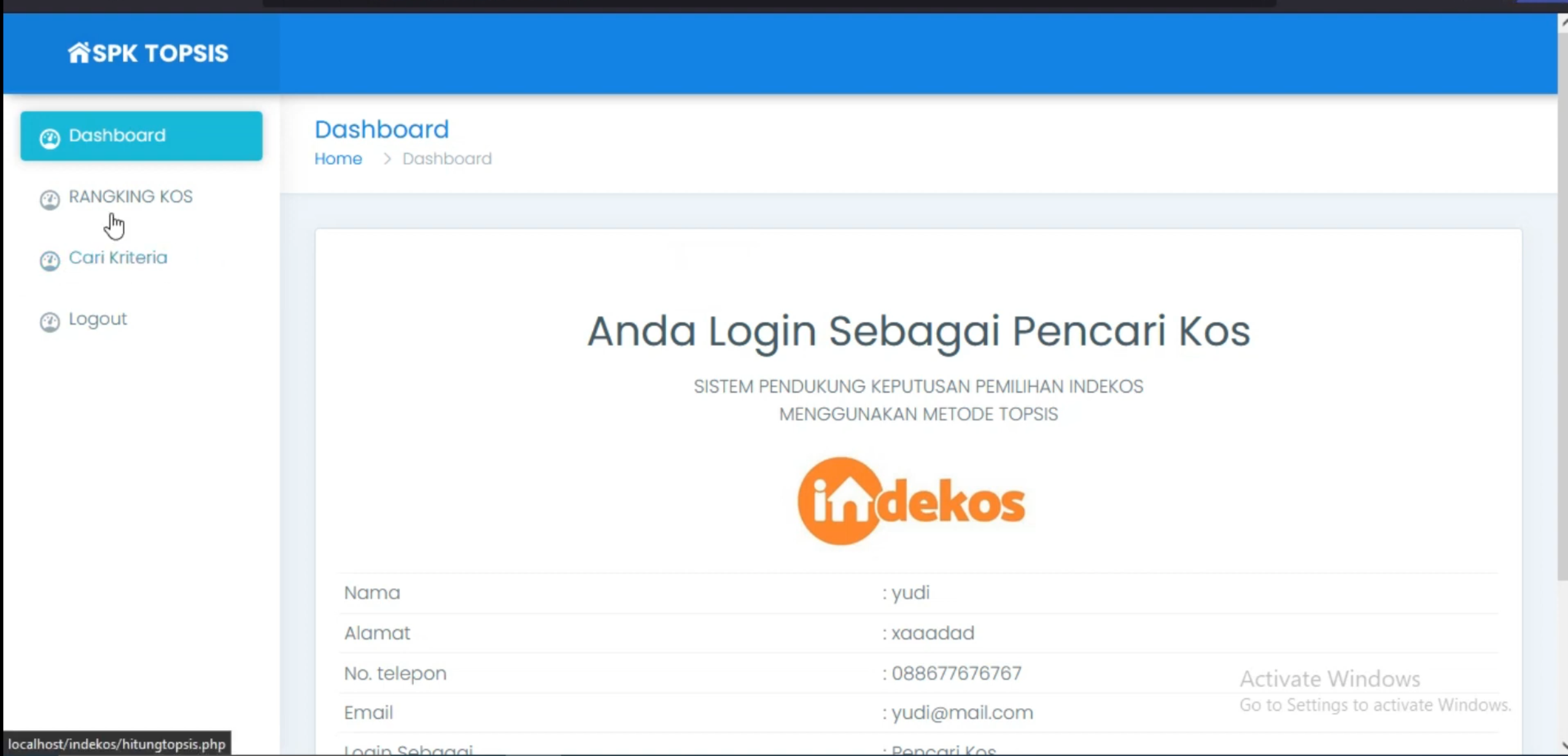 Website SPK TOPSIS | SPK Pemilihan Kos Terbaik Metode TOPSIS | Download Source Code Rekomendasi Kos| PHP MYSQL