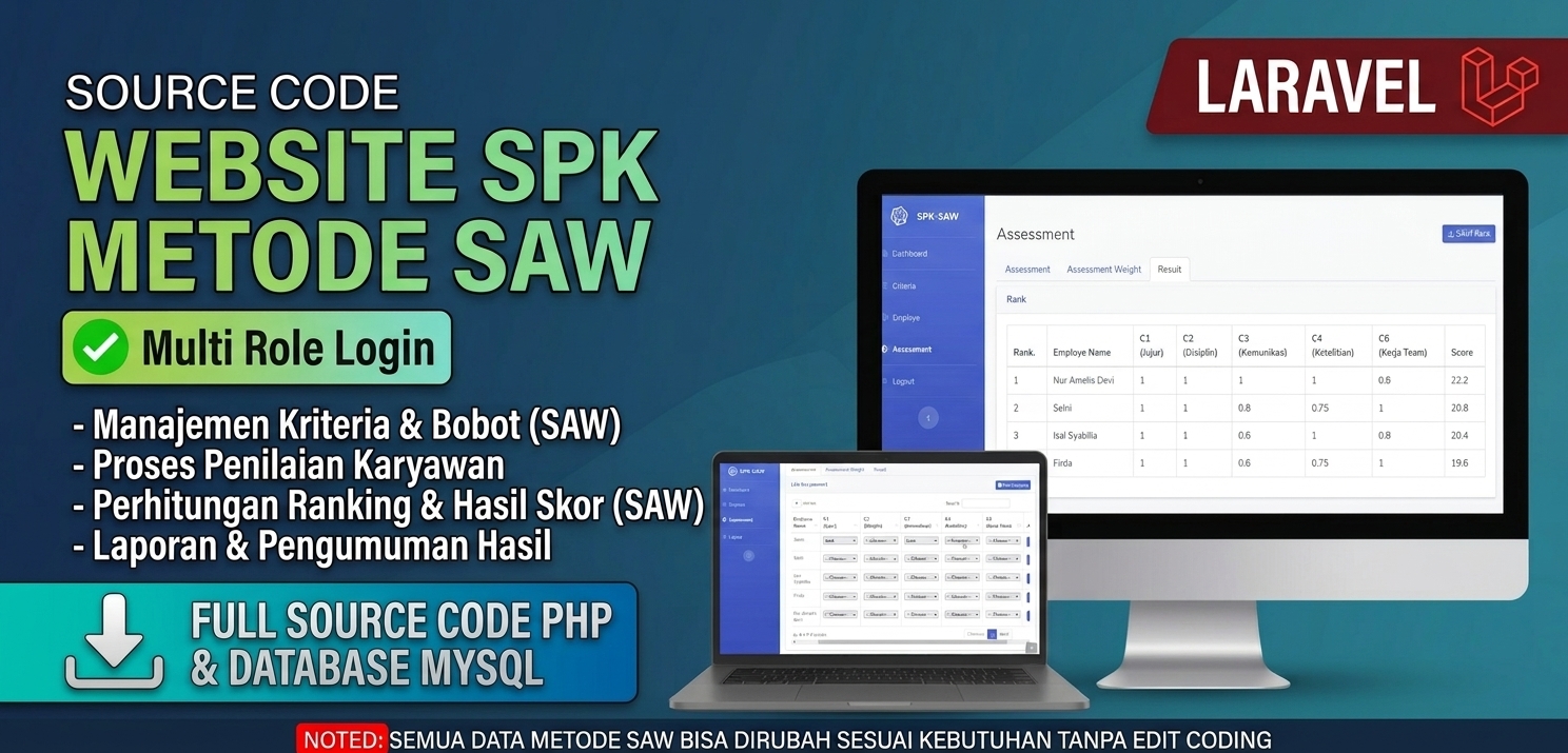 Website SPK SAW Framework Laravel  | SPK Pemilihan Karyawan Terbaik Metode SAW | Download Website spk saw