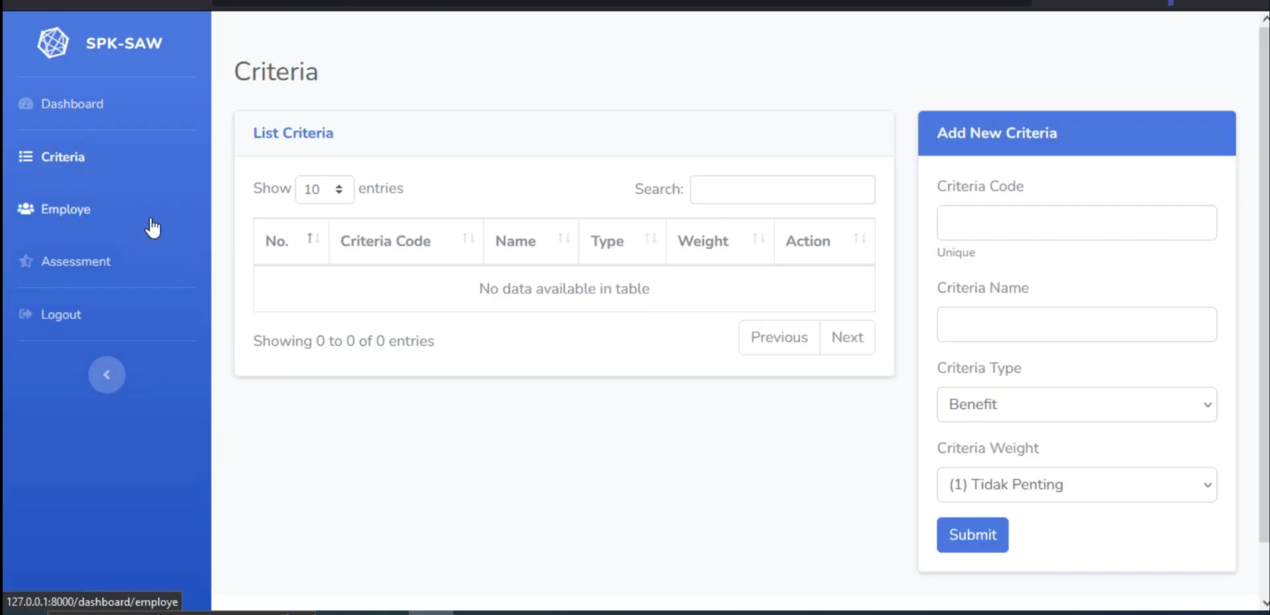 Website SPK SAW Framework Laravel  | SPK Pemilihan Karyawan Terbaik Metode SAW | Download Website spk saw