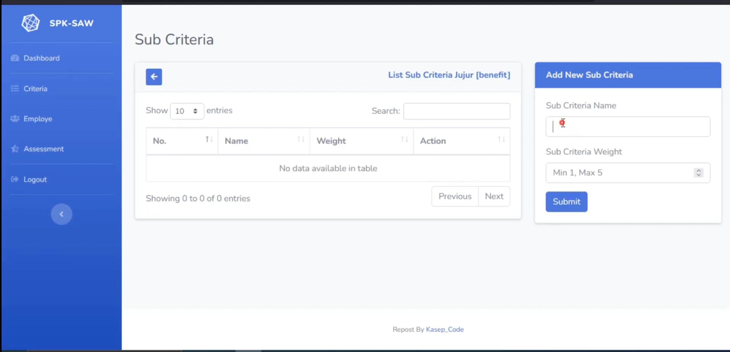 Website SPK SAW Framework Laravel  | SPK Pemilihan Karyawan Terbaik Metode SAW | Download Website spk saw