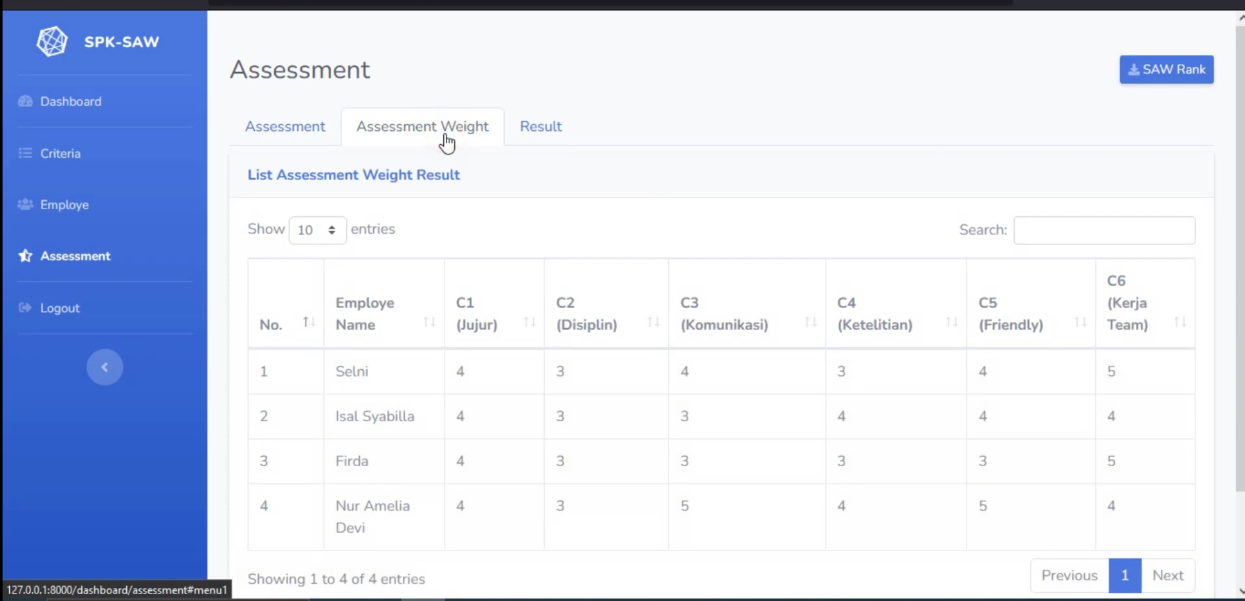 Website SPK SAW Framework Laravel  | SPK Pemilihan Karyawan Terbaik Metode SAW | Download Website spk saw