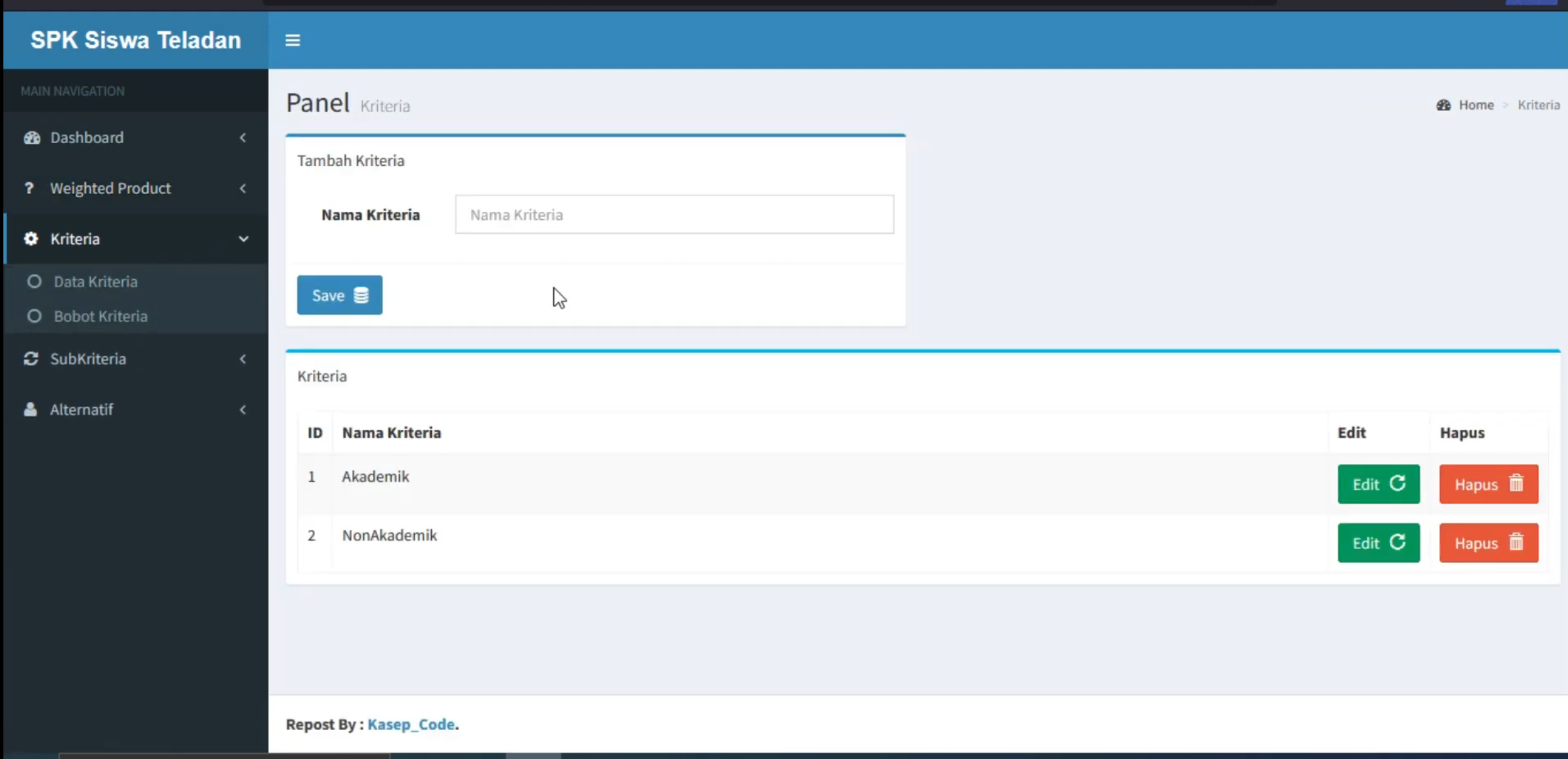 Website SPK Metode WP | SPK Metode WP Weight Product | Download Source Code PHP | Codeigniter
